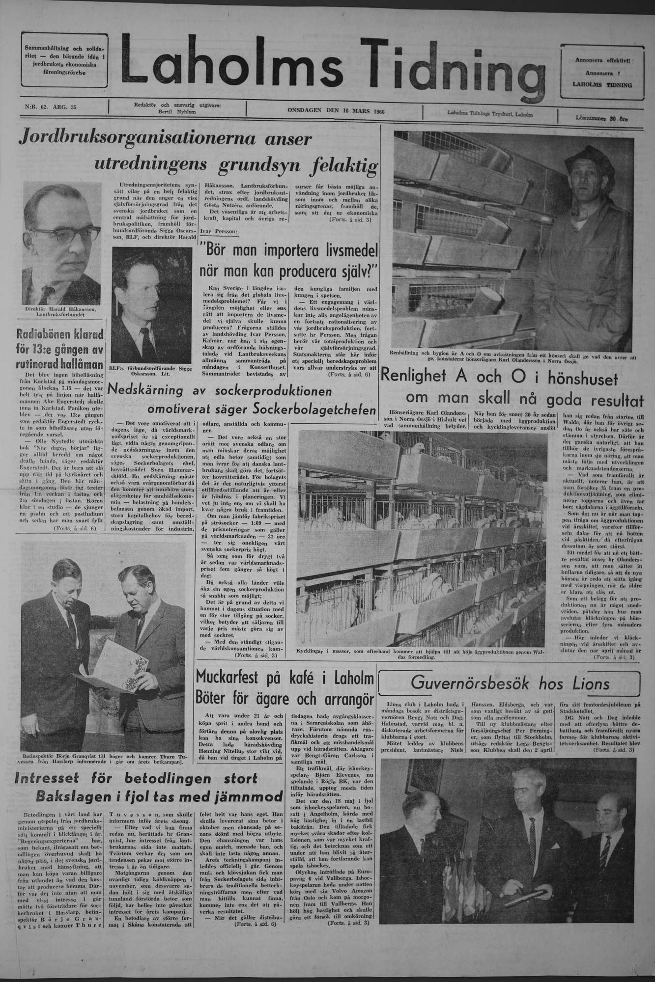 Laholms Tidning Onsdag 16 mars 1966, sida 1