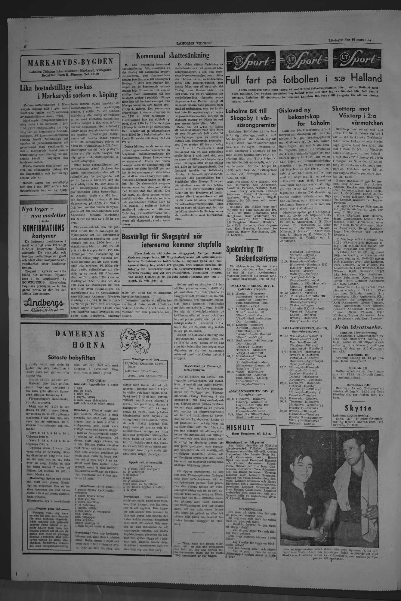 Laholms Tidning Lördag 16 mars 1957, sida 4
