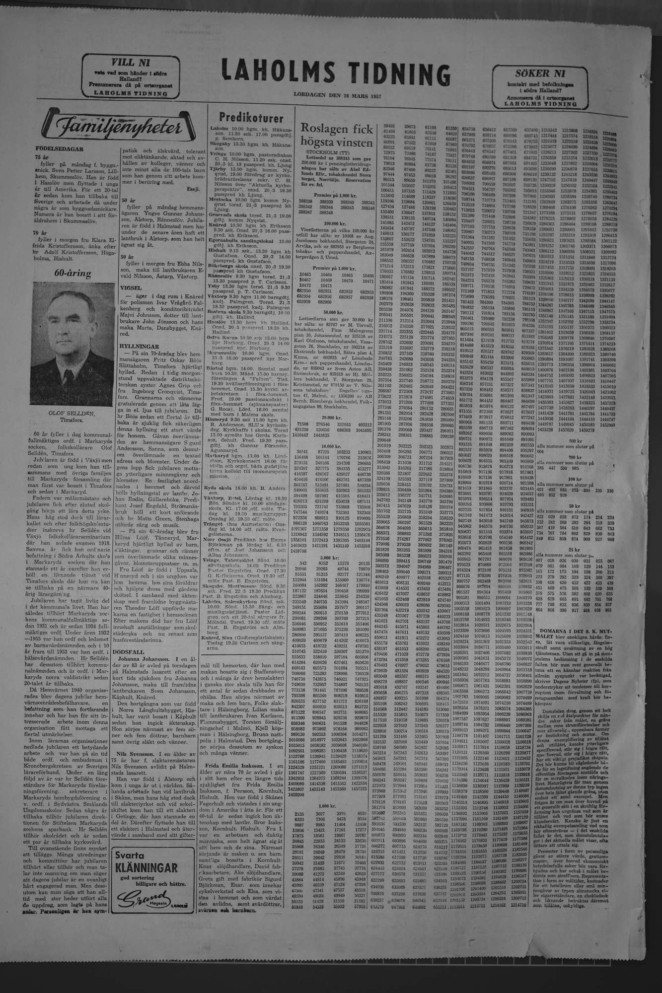 Laholms Tidning Lördag 16 mars 1957, sida 8