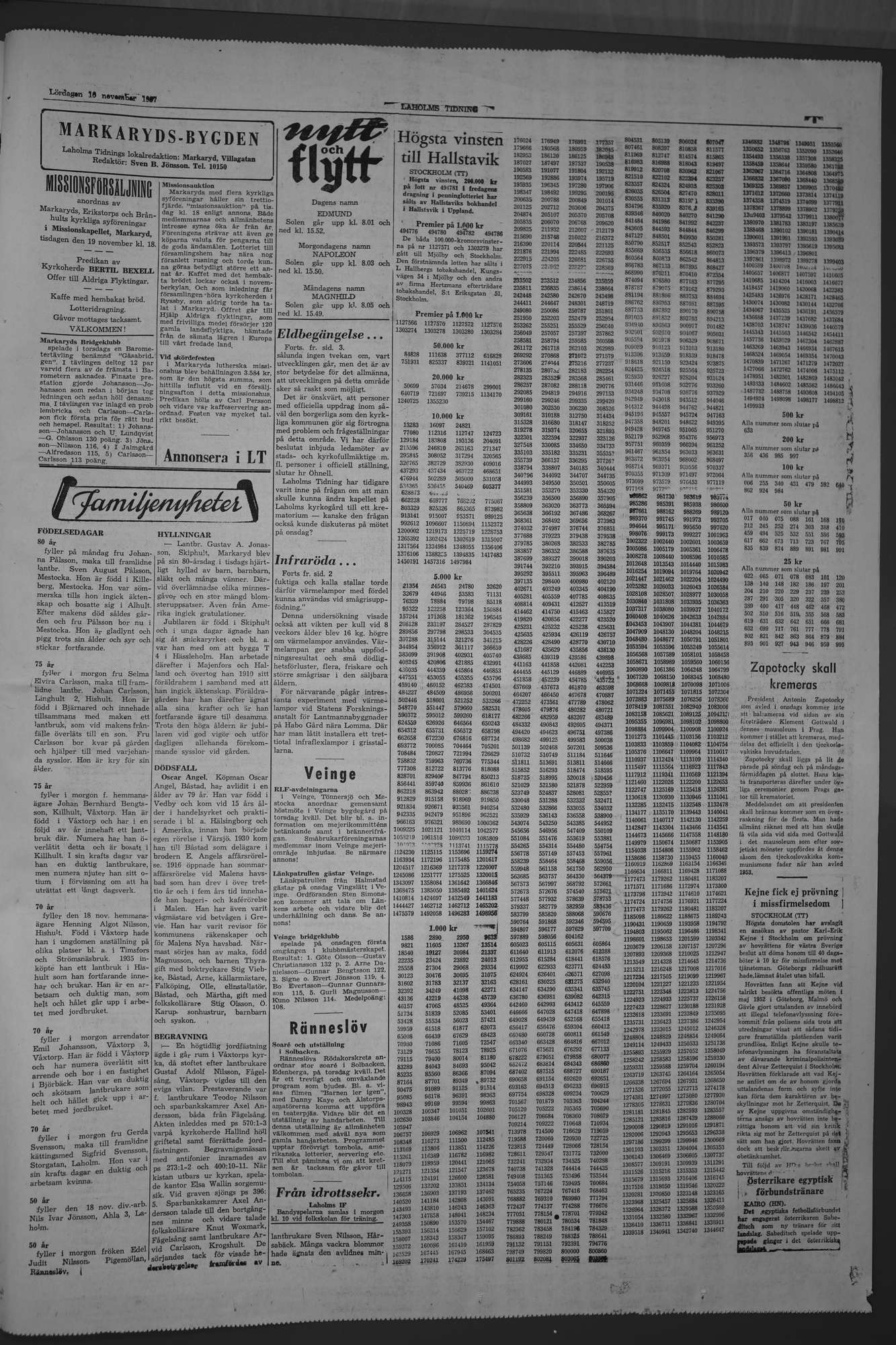 Laholms Tidning Lördag 16 november 1957, sida 5