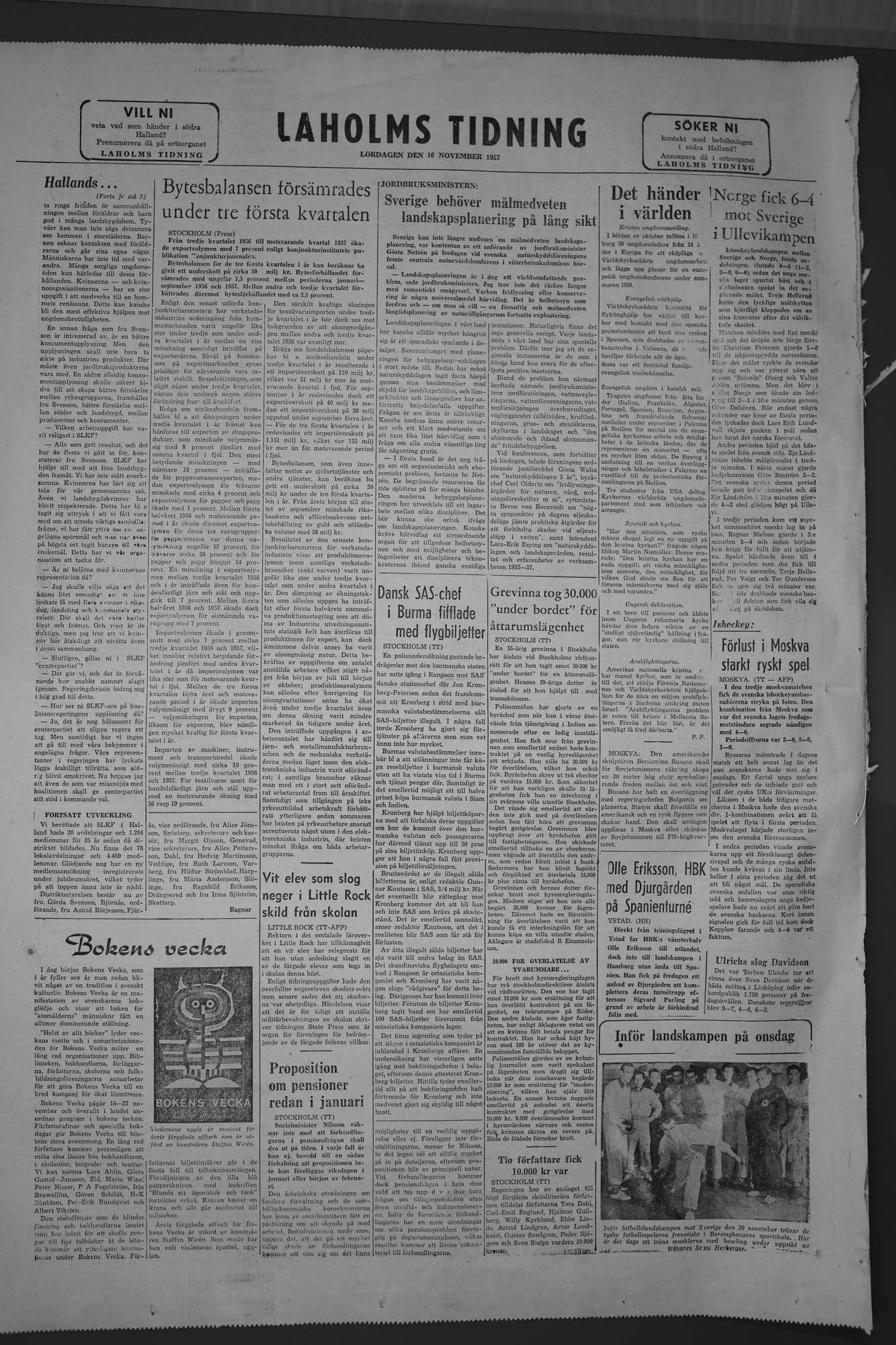 Laholms Tidning Lördag 16 november 1957, sida 8