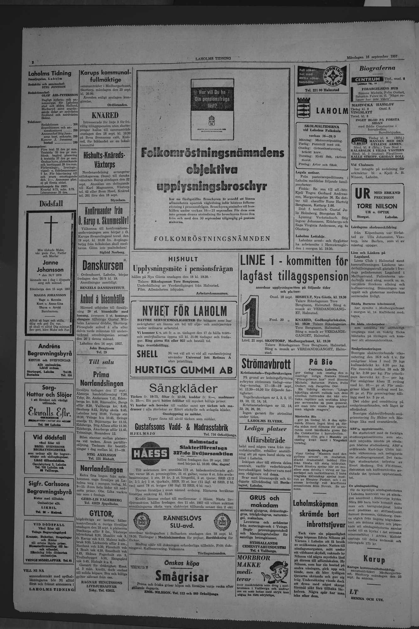 Laholms Tidning Måndag 16 september 1957, sida 2