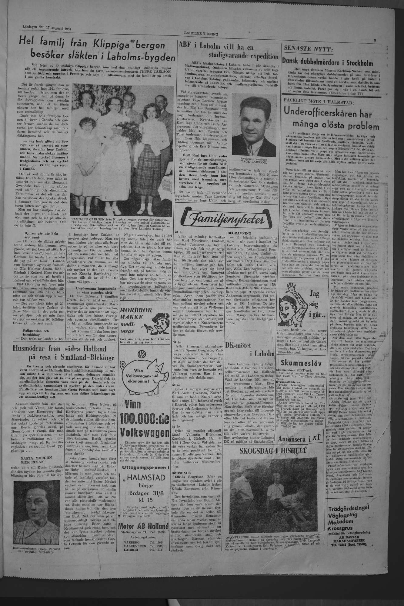 Laholms Tidning Lördag 17 augusti 1957, sida 3