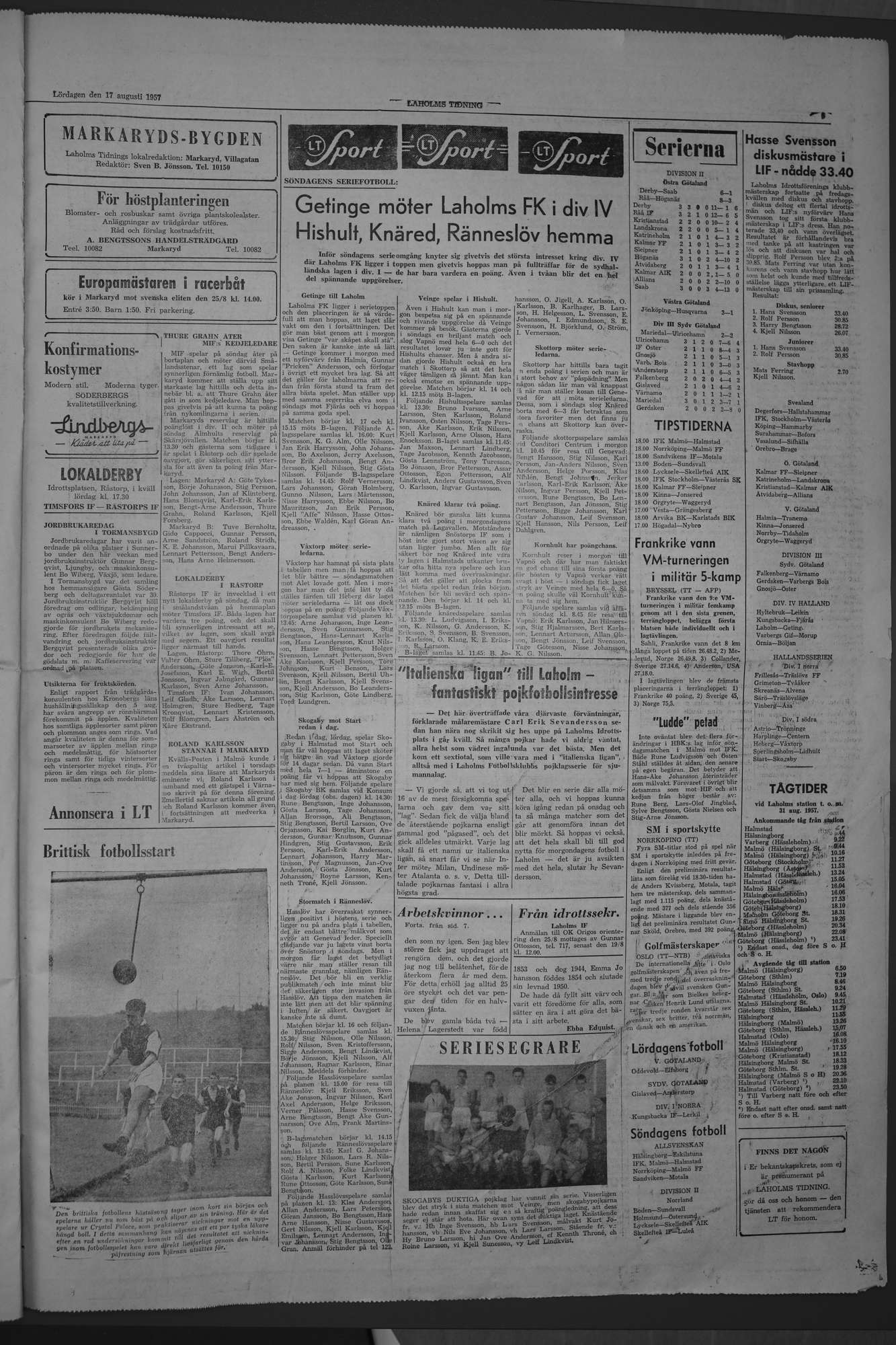 Laholms Tidning Lördag 17 augusti 1957, sida 5
