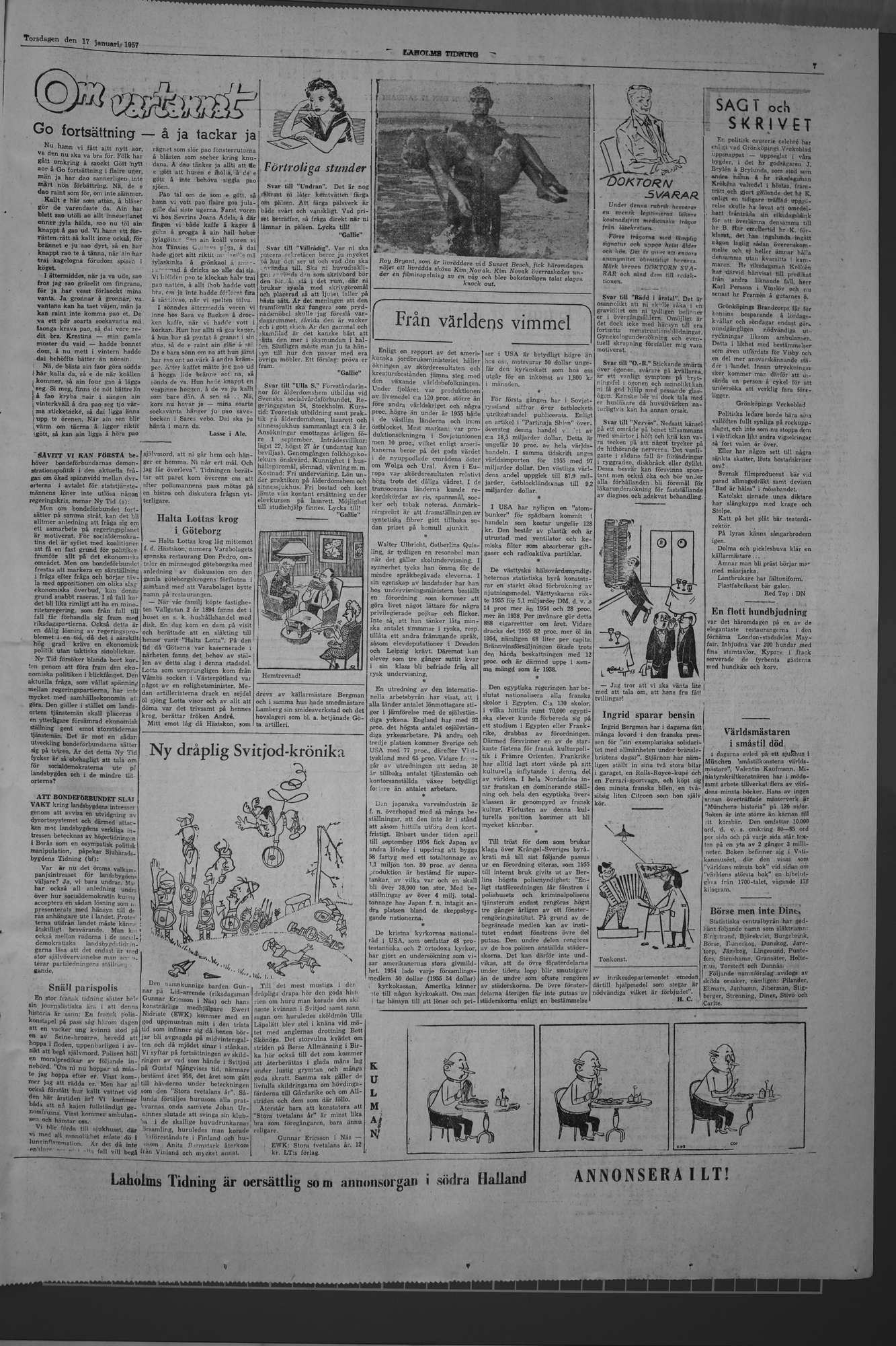 Laholms Tidning Torsdag 17 januari 1957, sida 7