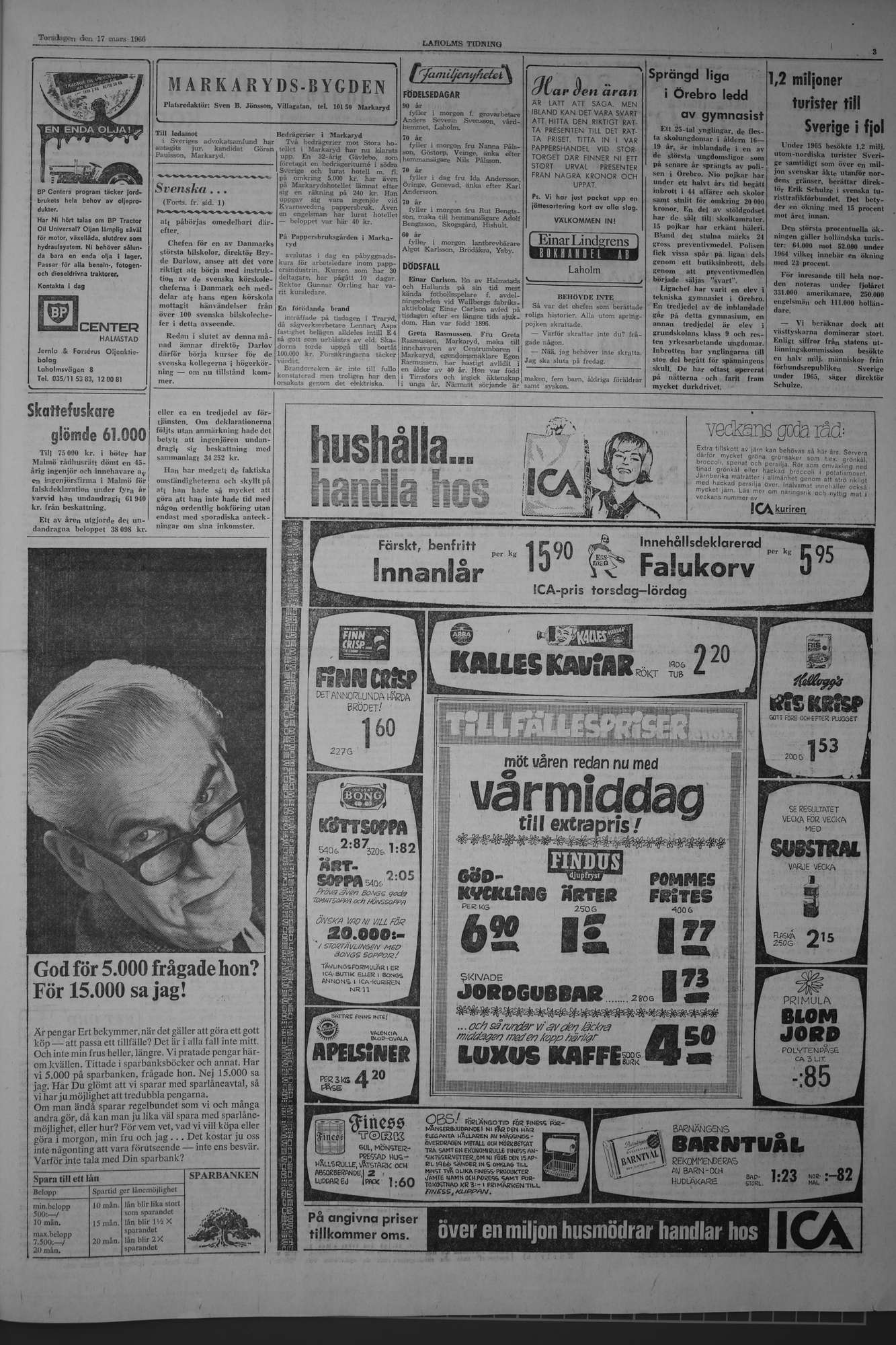 Laholms Tidning Torsdag 17 mars 1966, sida 3