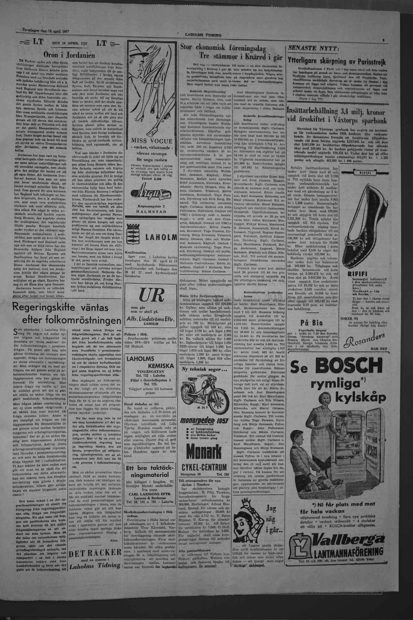Laholms Tidning Torsdag 18 april 1957, sida 3