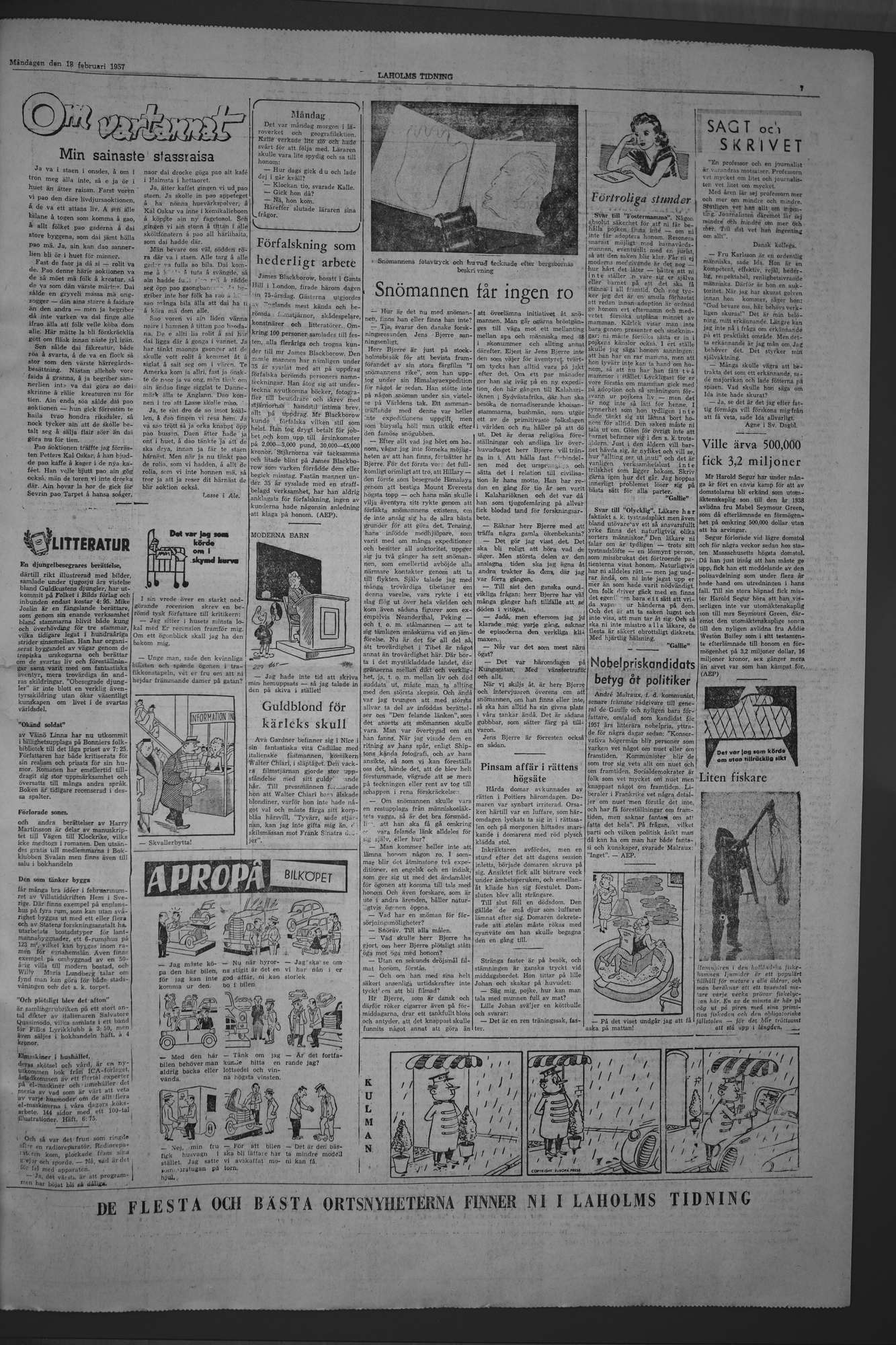 Laholms Tidning Måndag 18 februari 1957, sida 7