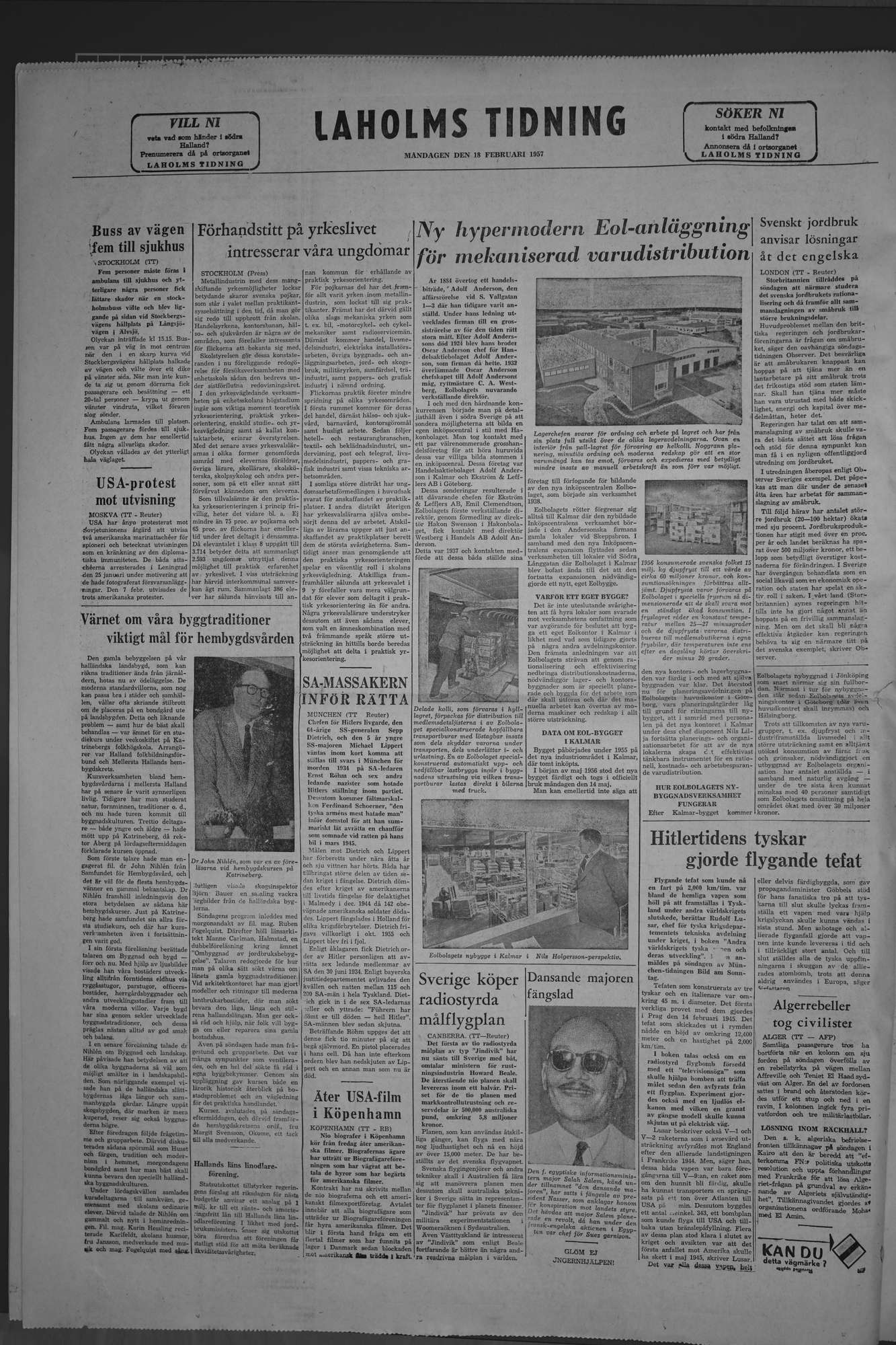 Laholms Tidning Måndag 18 februari 1957, sida 8