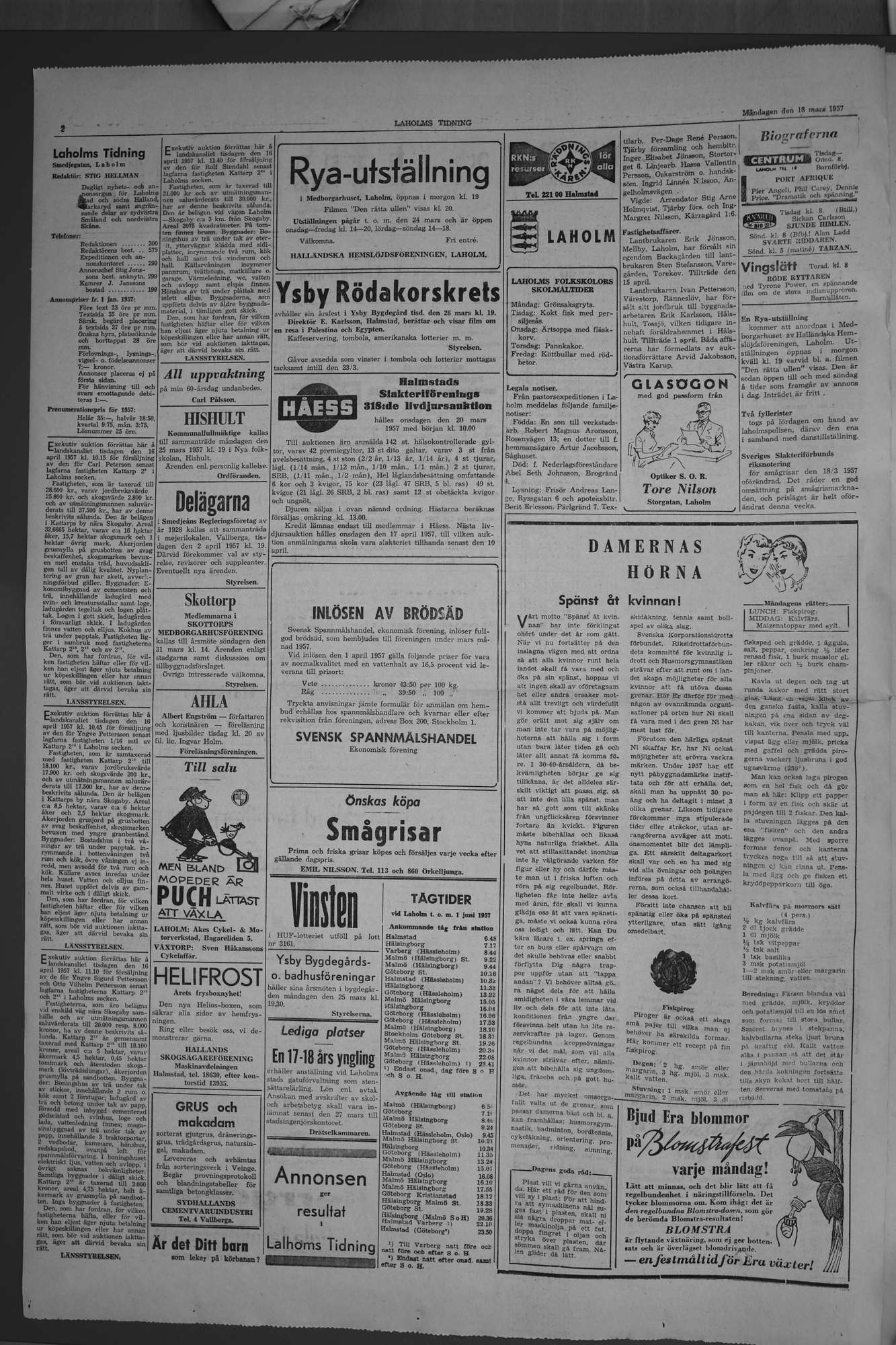 Laholms Tidning Måndag 18 mars 1957, sida 2