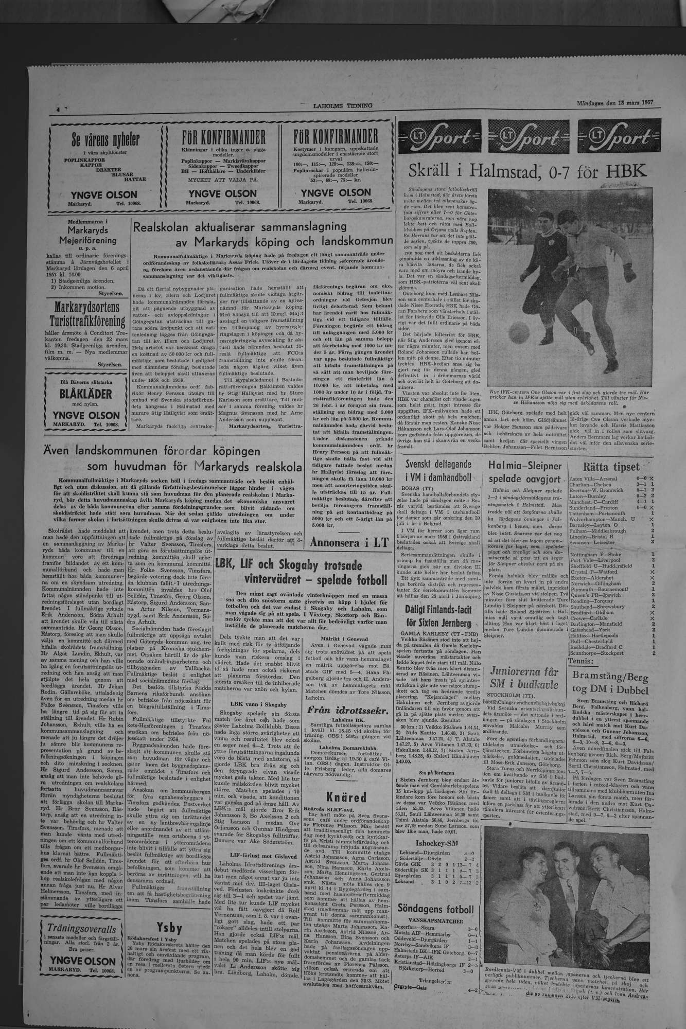 Laholms Tidning Måndag 18 mars 1957, sida 4