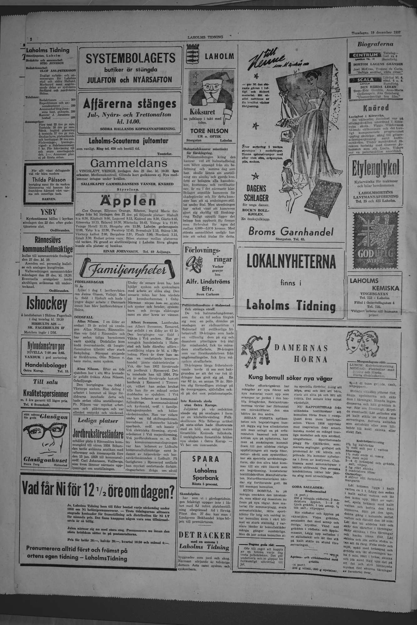 Laholms Tidning Torsdag 19 december 1957, sida 2