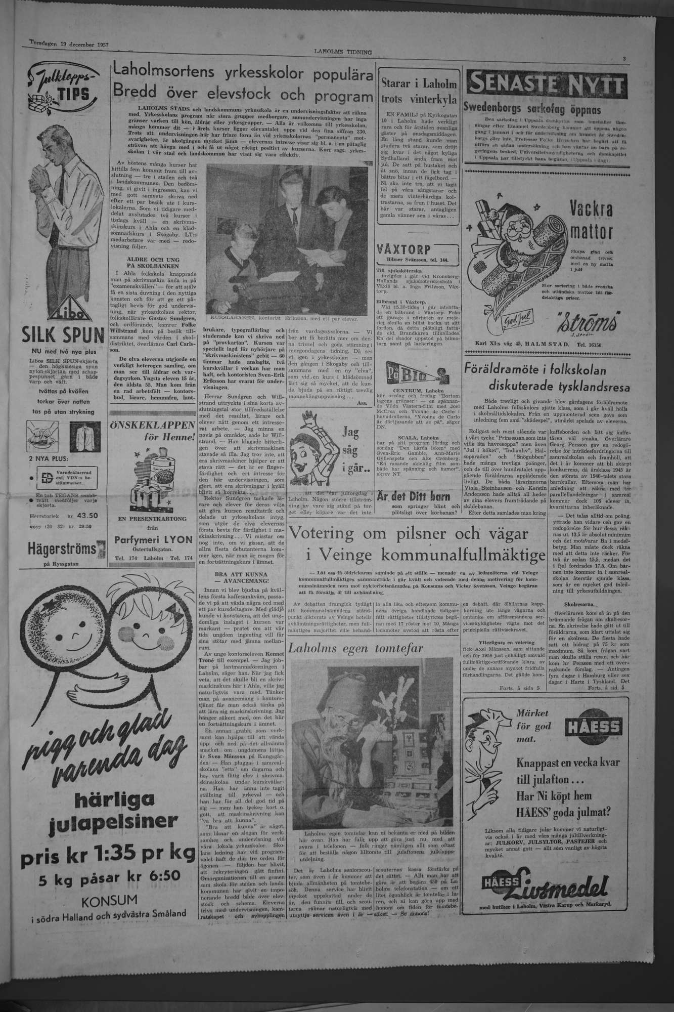 Laholms Tidning Torsdag 19 december 1957, sida 3