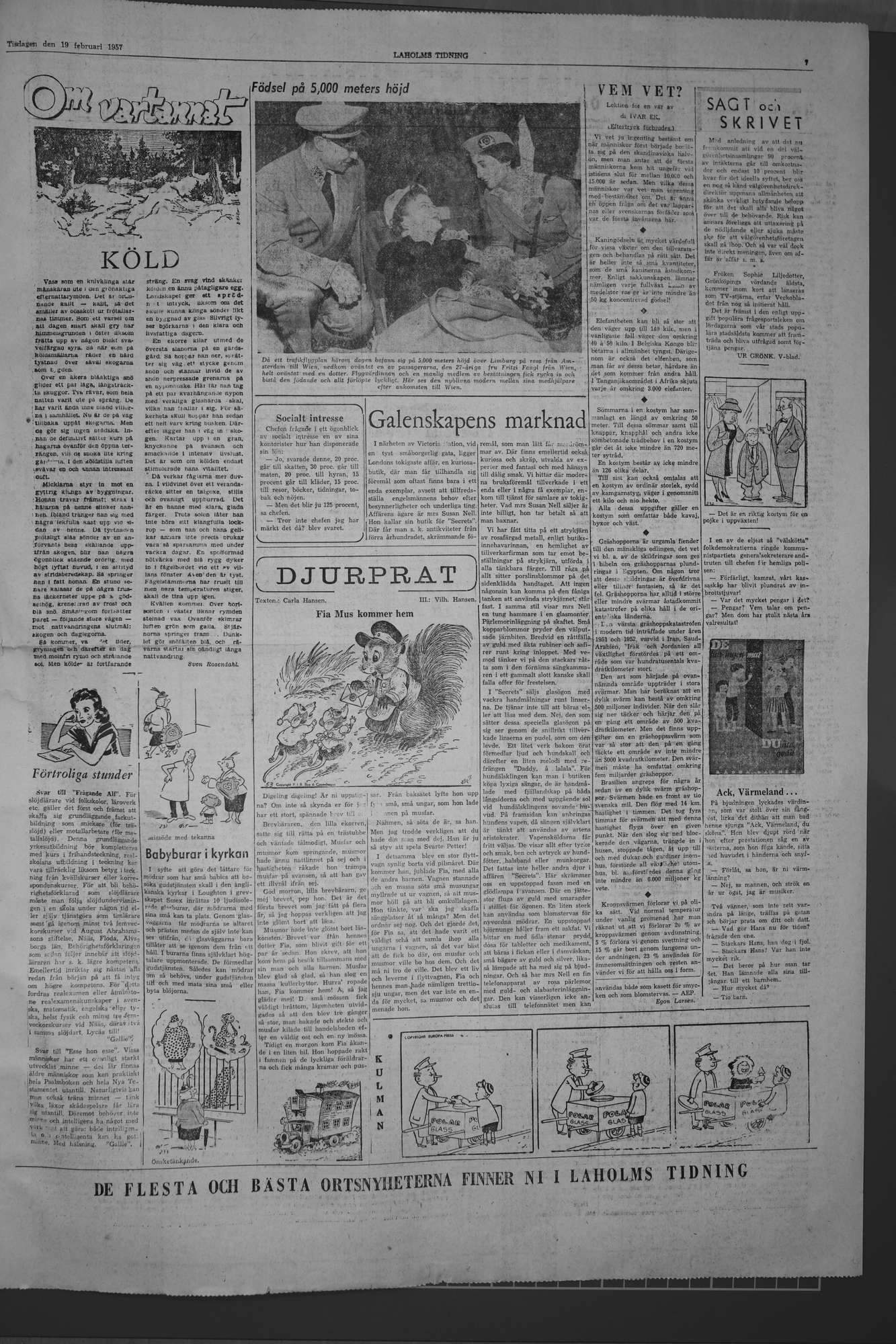 Laholms Tidning Tisdag 19 februari 1957, sida 7