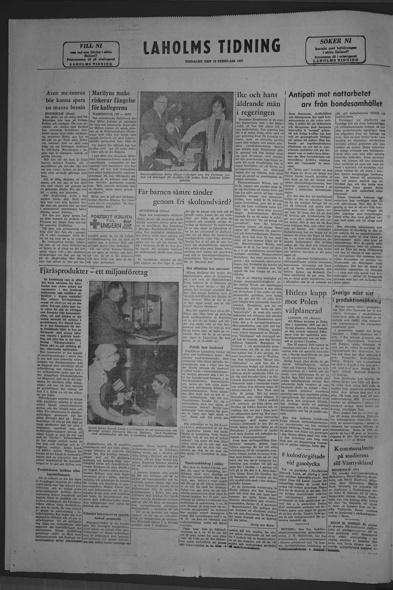 Laholms Tidning Tisdag 19 februari 1957, sida 8
