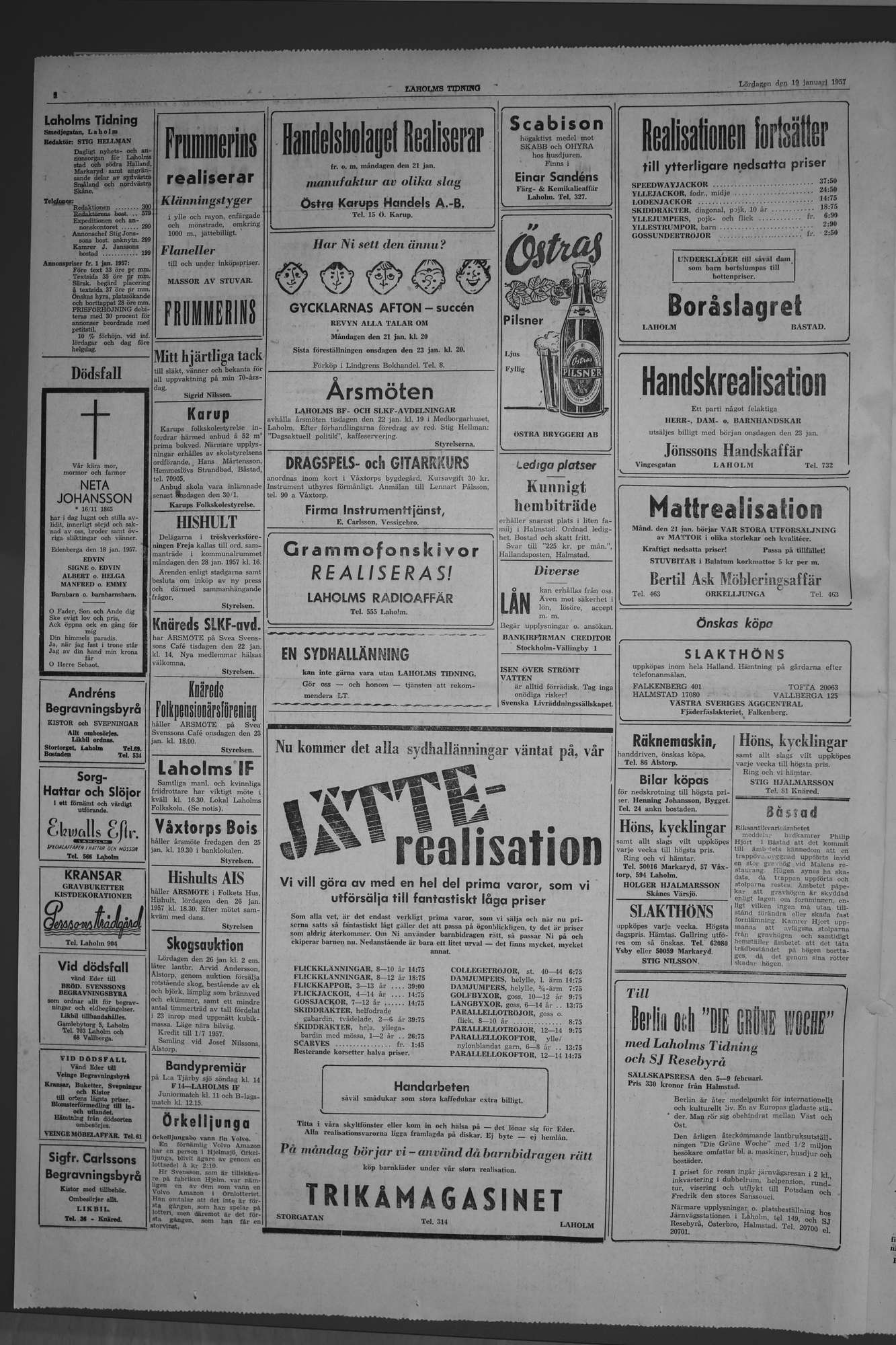 Laholms Tidning Lördag 19 januari 1957, sida 2