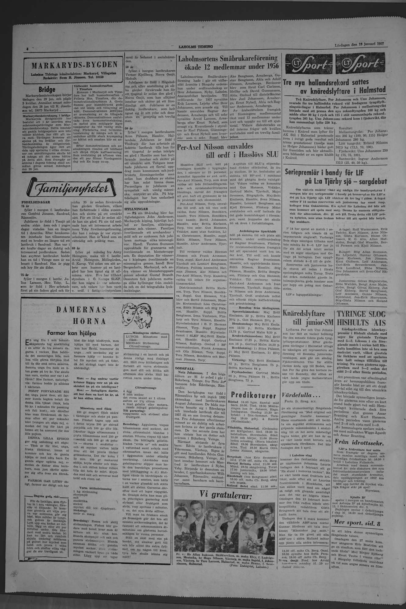 Laholms Tidning Lördag 19 januari 1957, sida 4