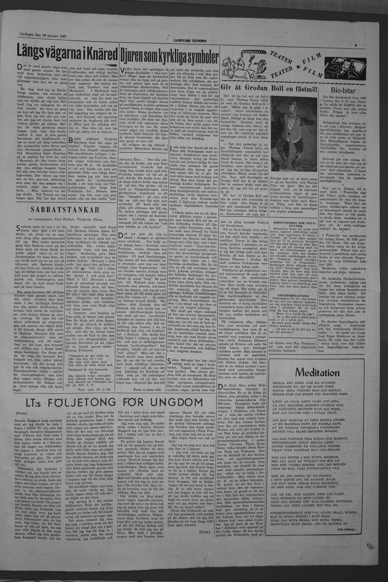 Laholms Tidning Lördag 19 januari 1957, sida 5