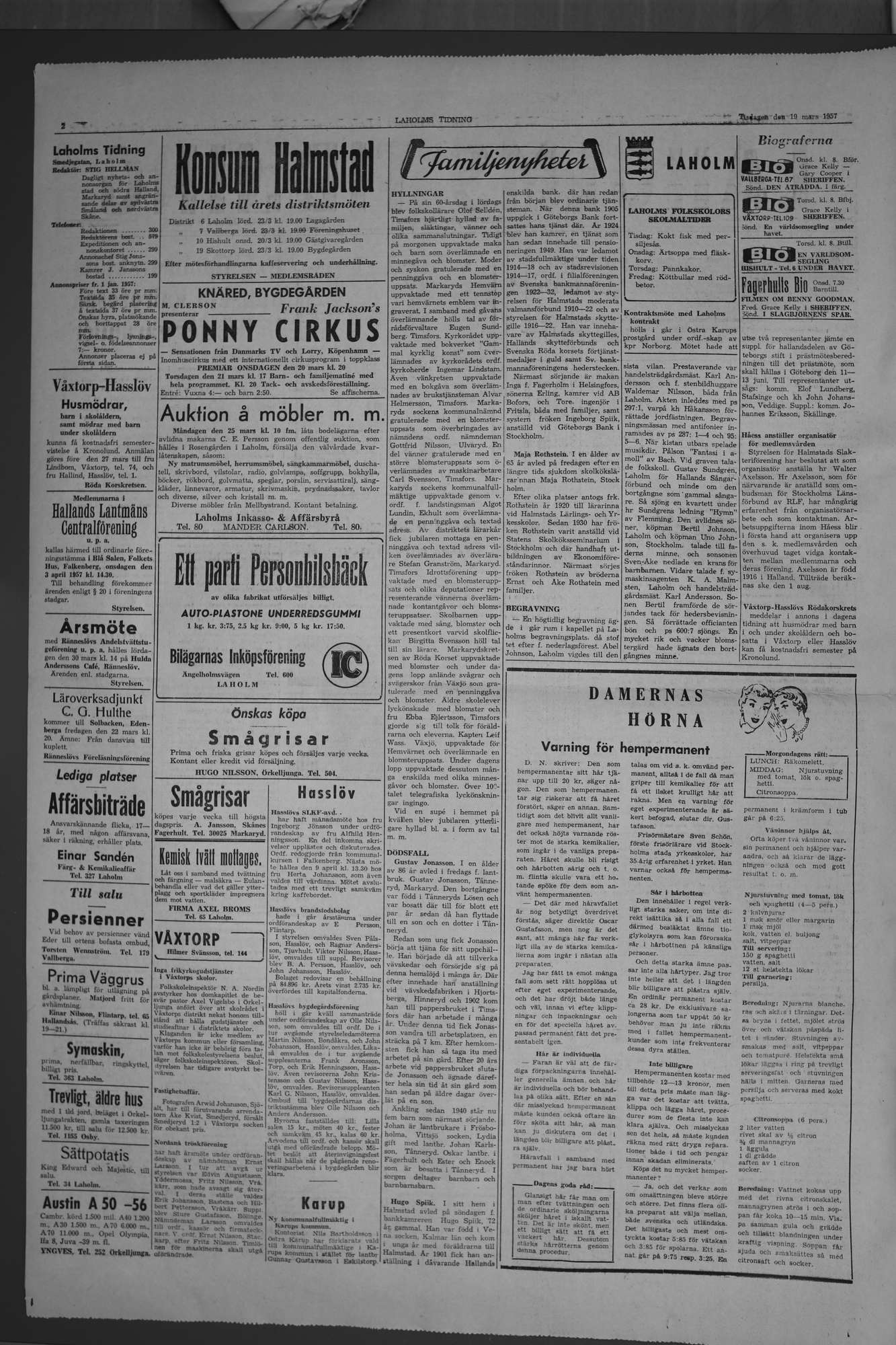 Laholms Tidning Tisdag 19 mars 1957, sida 2