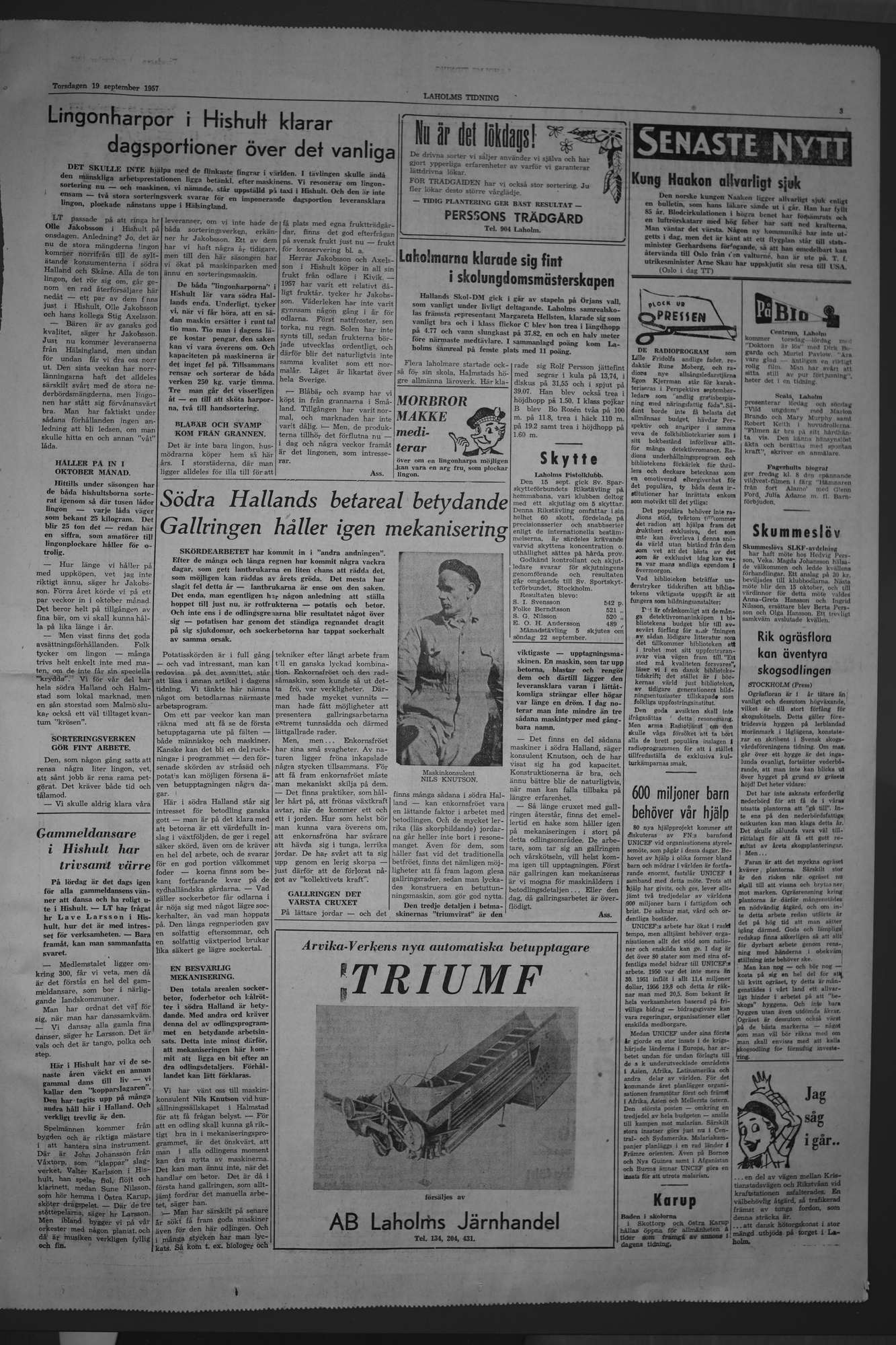 Laholms Tidning Torsdag 19 september 1957, sida 3