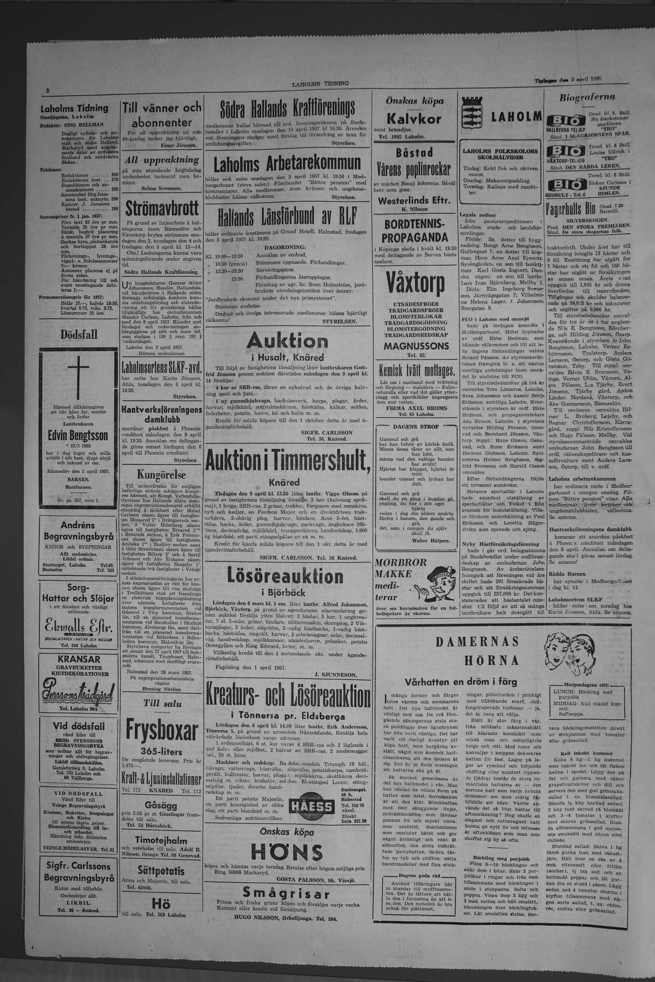 Laholms Tidning Tisdag 2 april 1957, sida 2