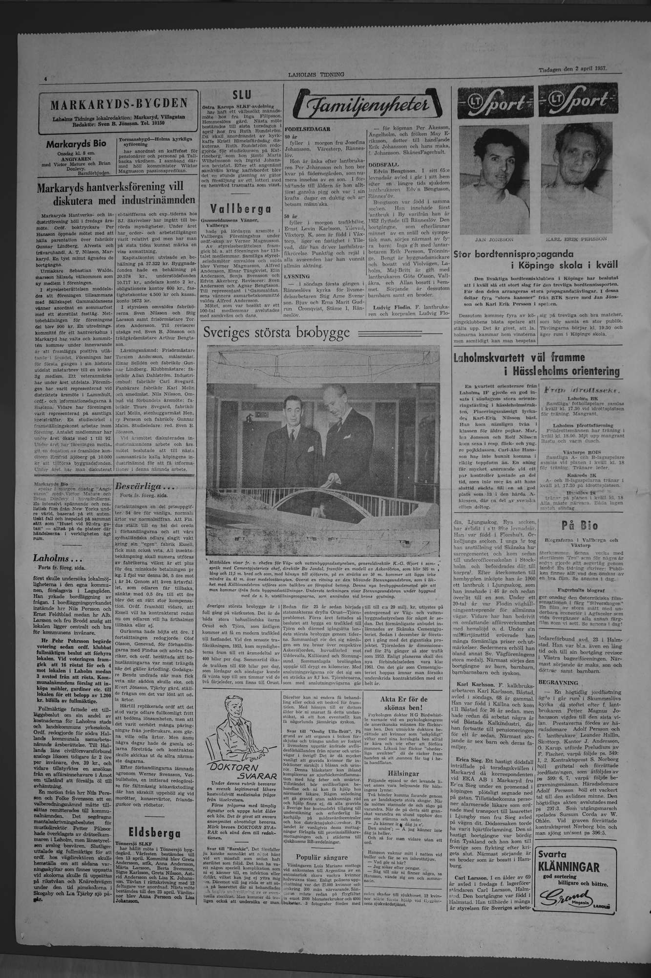 Laholms Tidning Tisdag 2 april 1957, sida 4