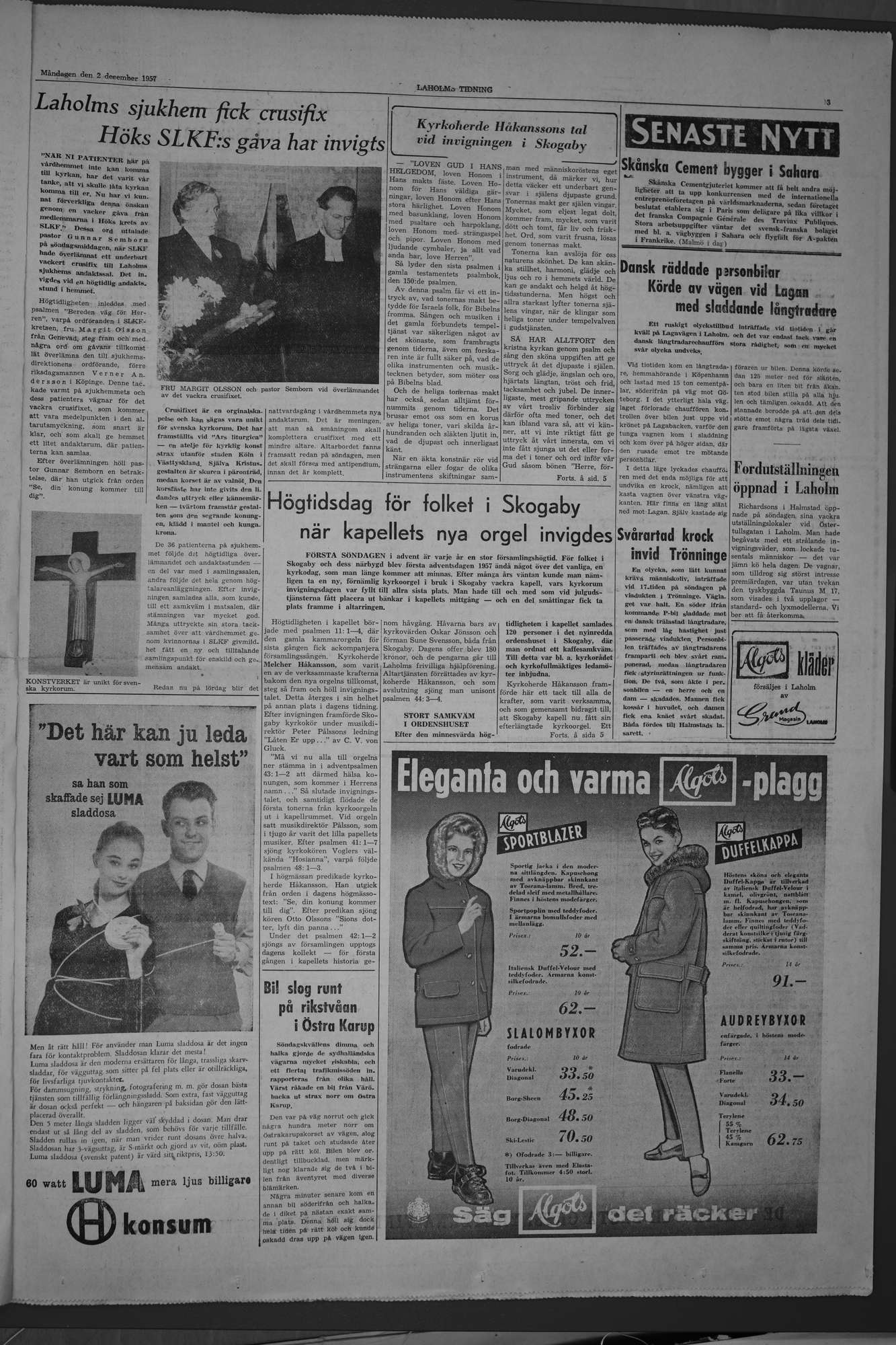 Laholms Tidning Måndag 2 december 1957, sida 3