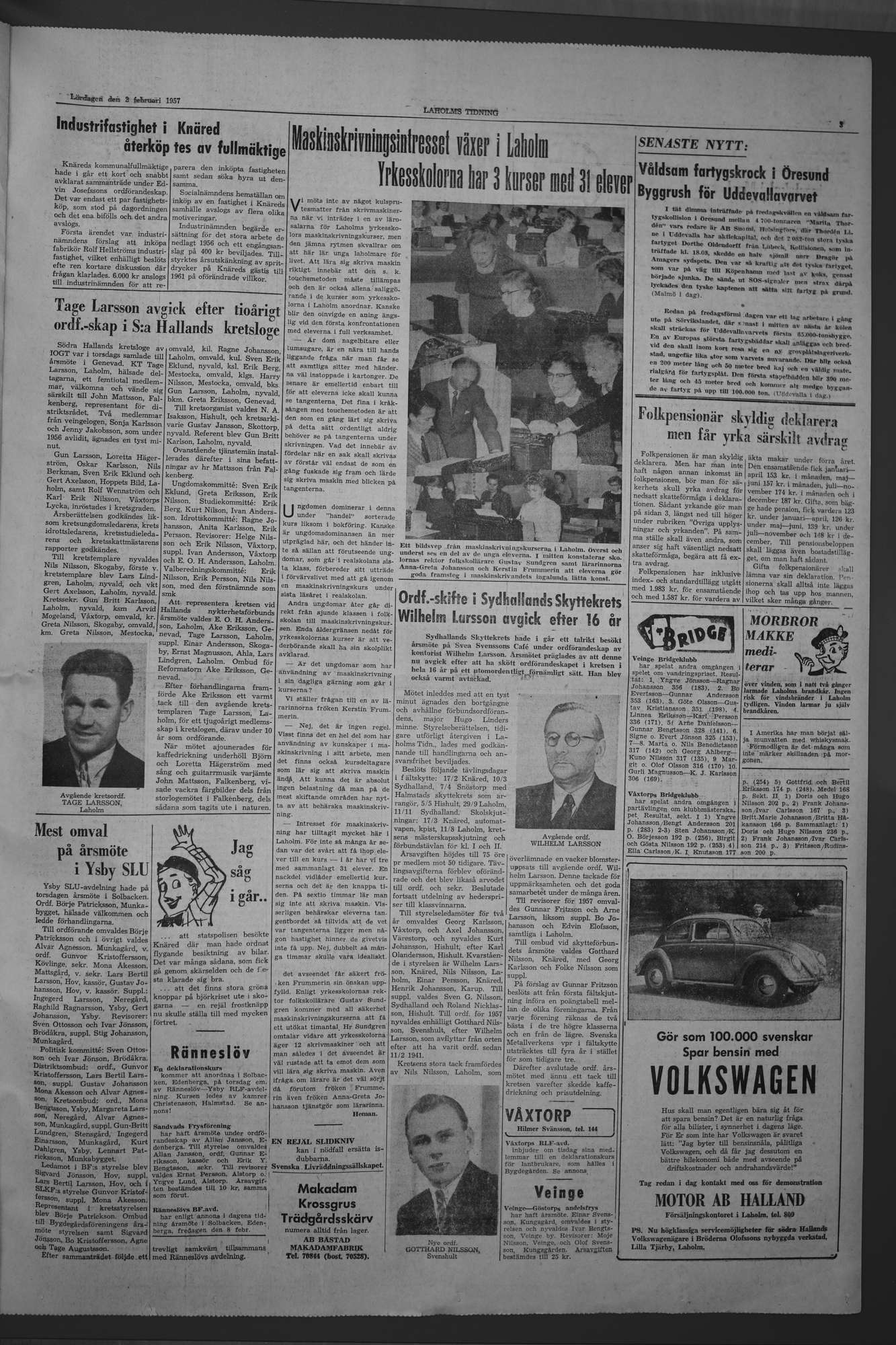 Laholms Tidning Lördag 2 februari 1957, sida 3