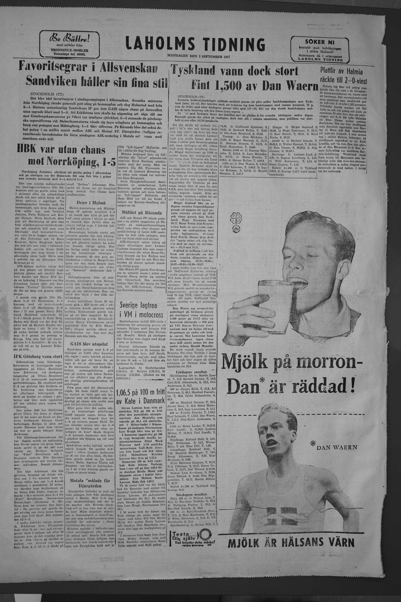 Laholms Tidning Måndag 2 september 1957, sida 8