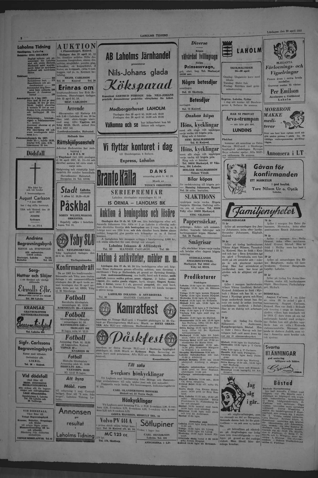 Laholms Tidning Lördag 20 april 1957, sida 2
