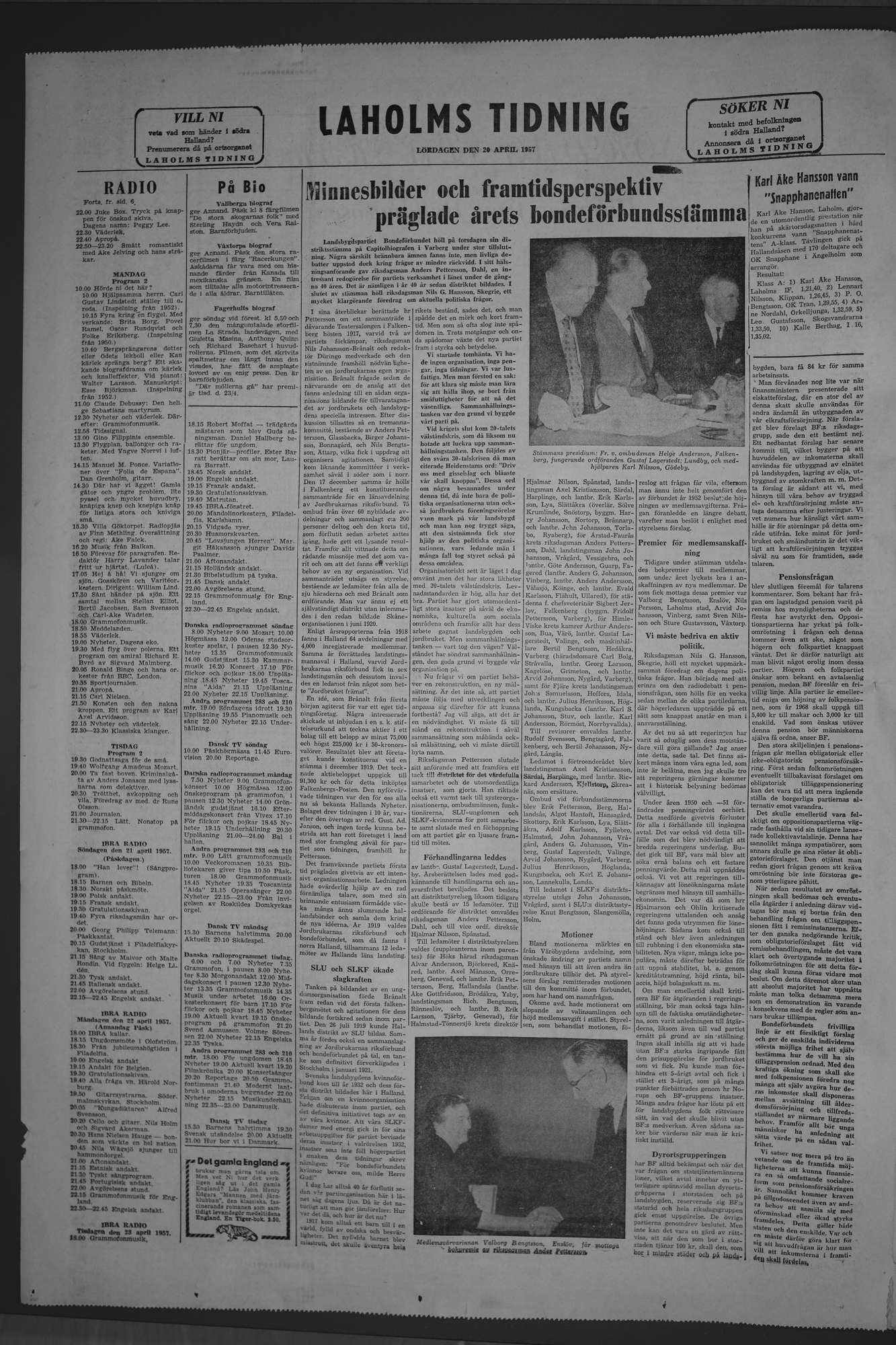 Laholms Tidning Lördag 20 april 1957, sida 8