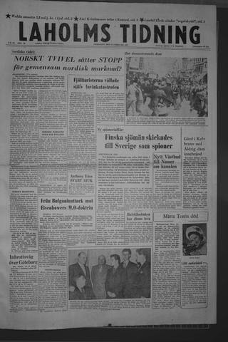 Förstasidan, Onsdag 20 februari 1957