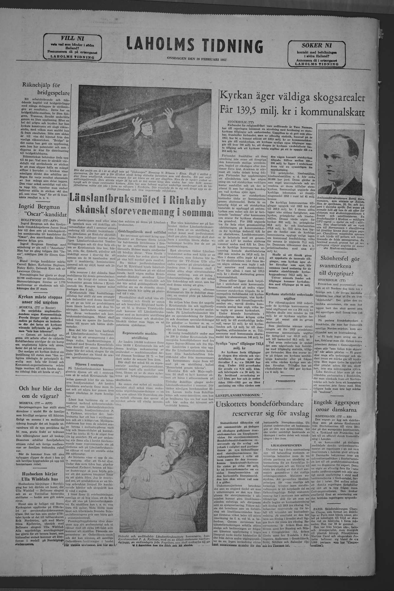Laholms Tidning Onsdag 20 februari 1957, sida 8