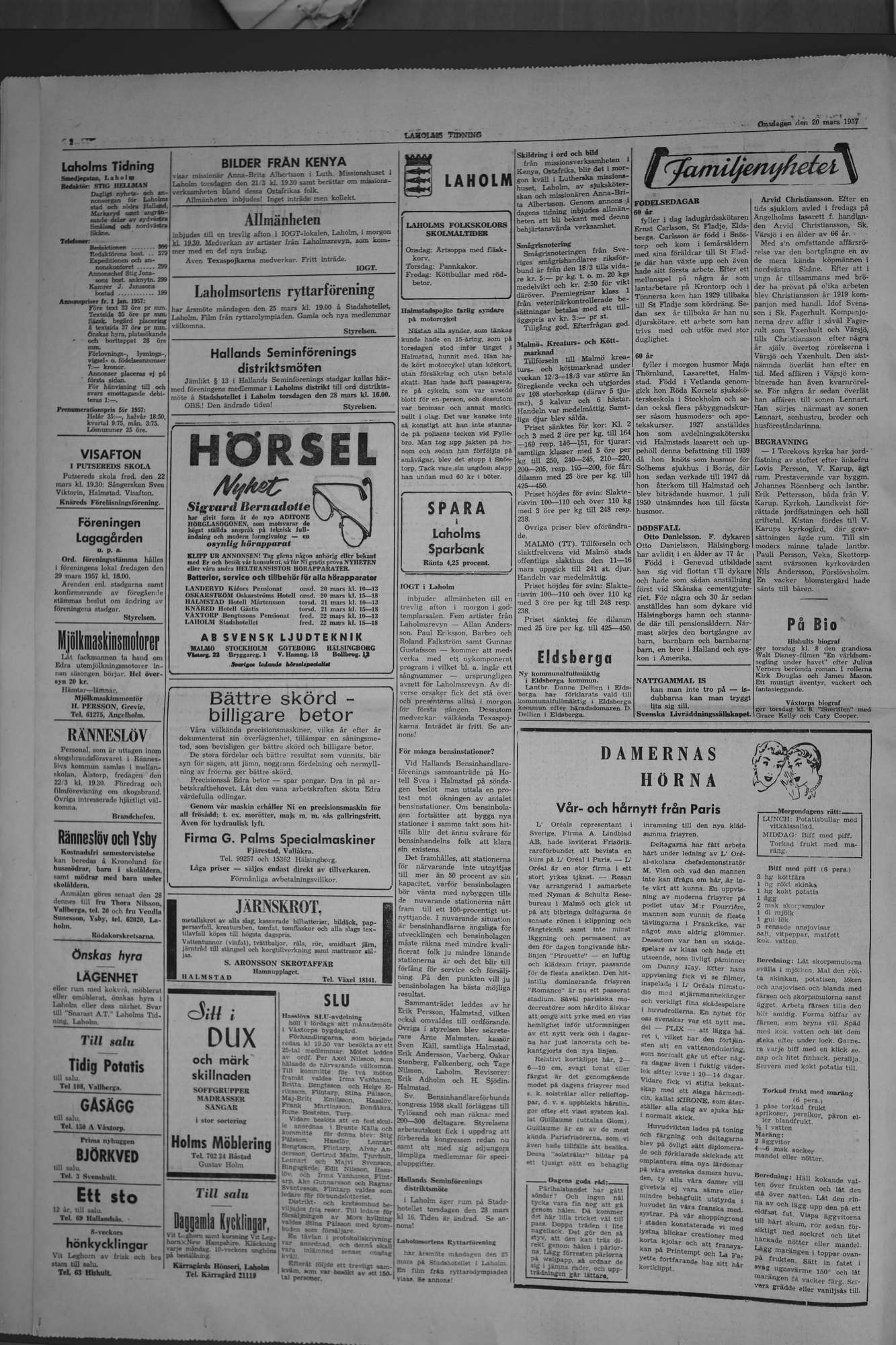 Laholms Tidning Onsdag 20 mars 1957, sida 2