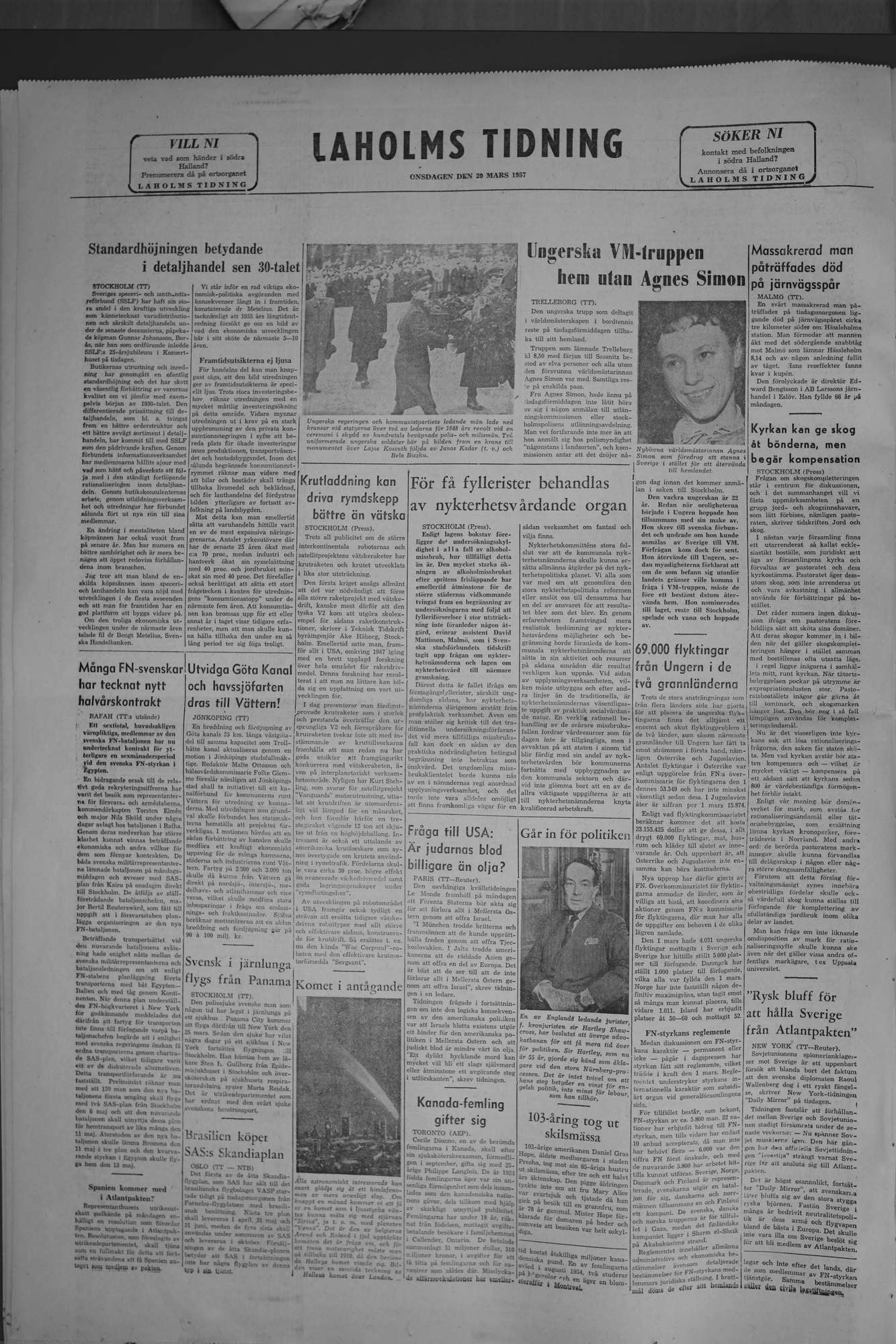 Laholms Tidning Onsdag 20 mars 1957, sida 8