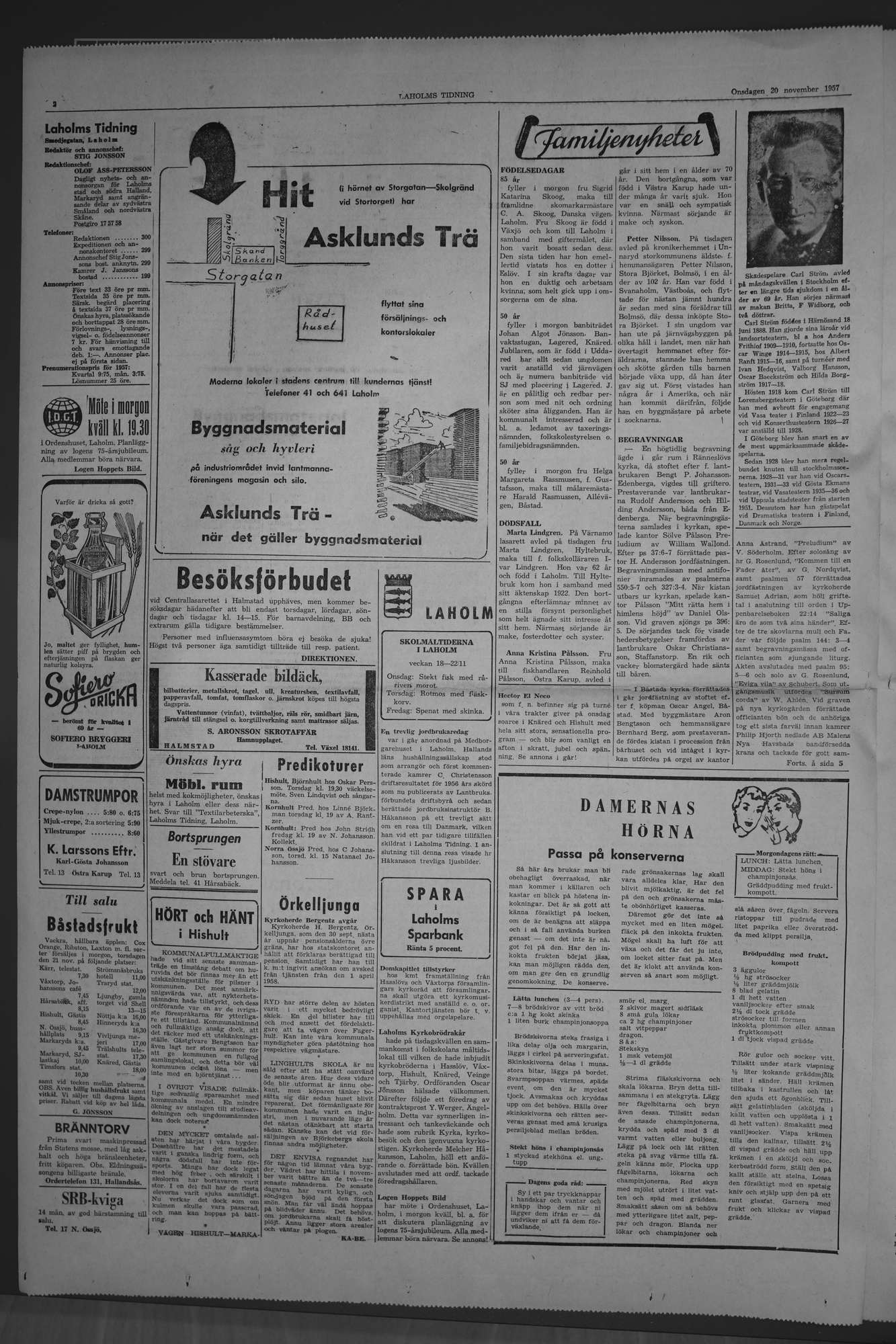 Laholms Tidning Onsdag 20 november 1957, sida 2
