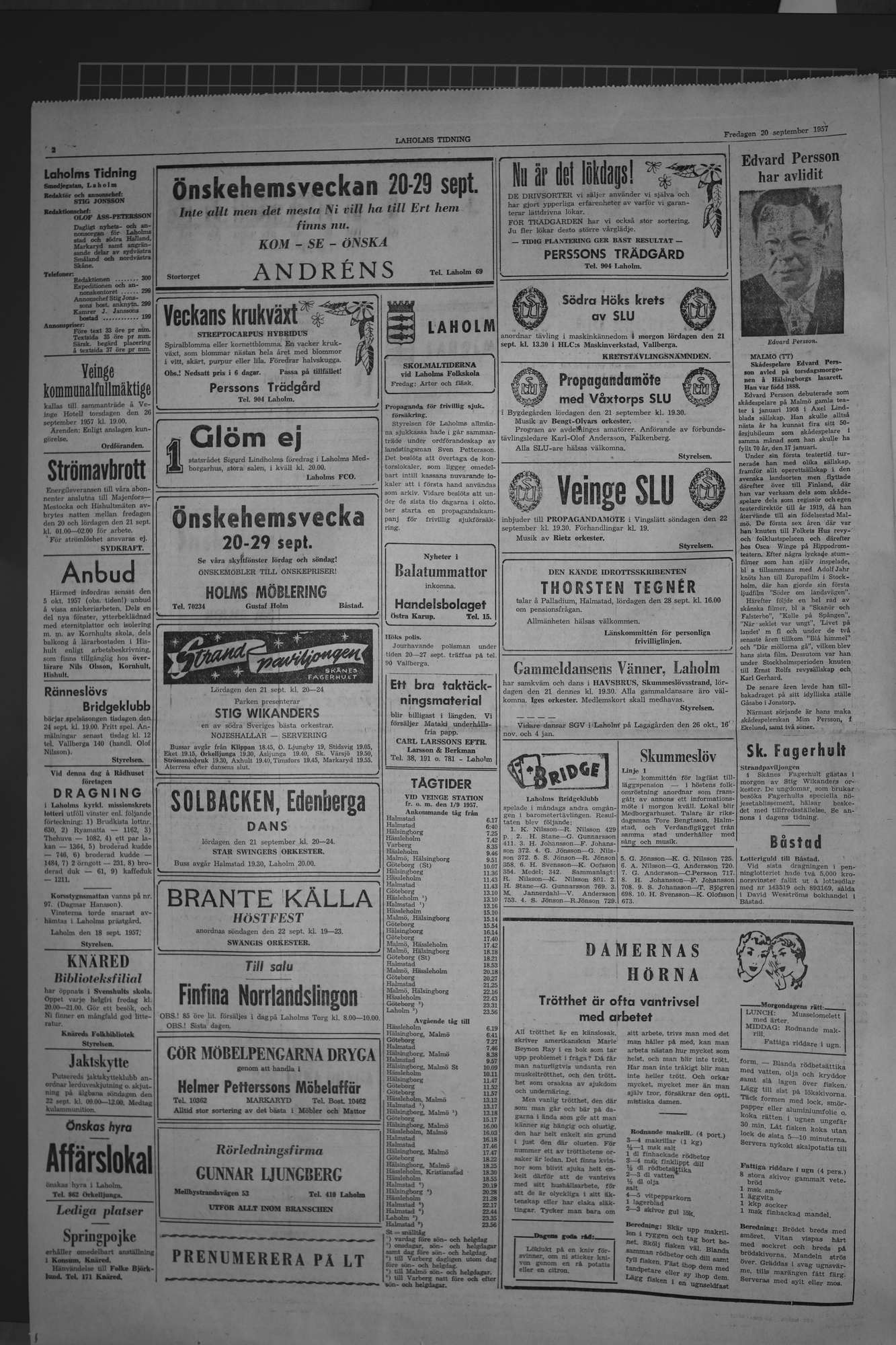 Laholms Tidning Fredag 20 september 1957, sida 2