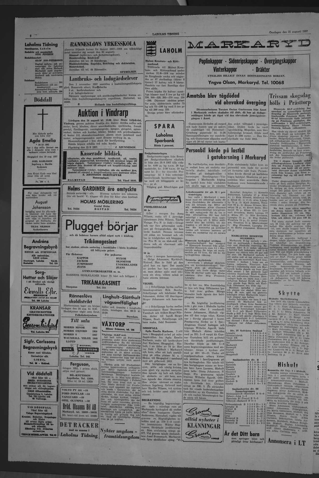 Laholms Tidning Onsdag 21 augusti 1957, sida 2