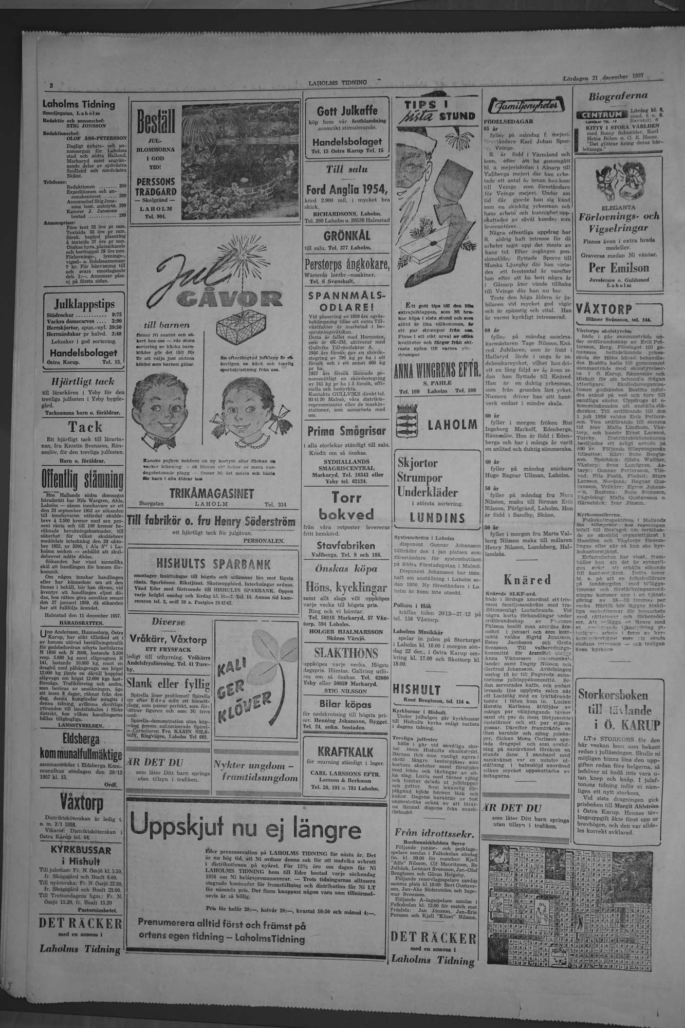 Laholms Tidning Lördag 21 december 1957, sida 2