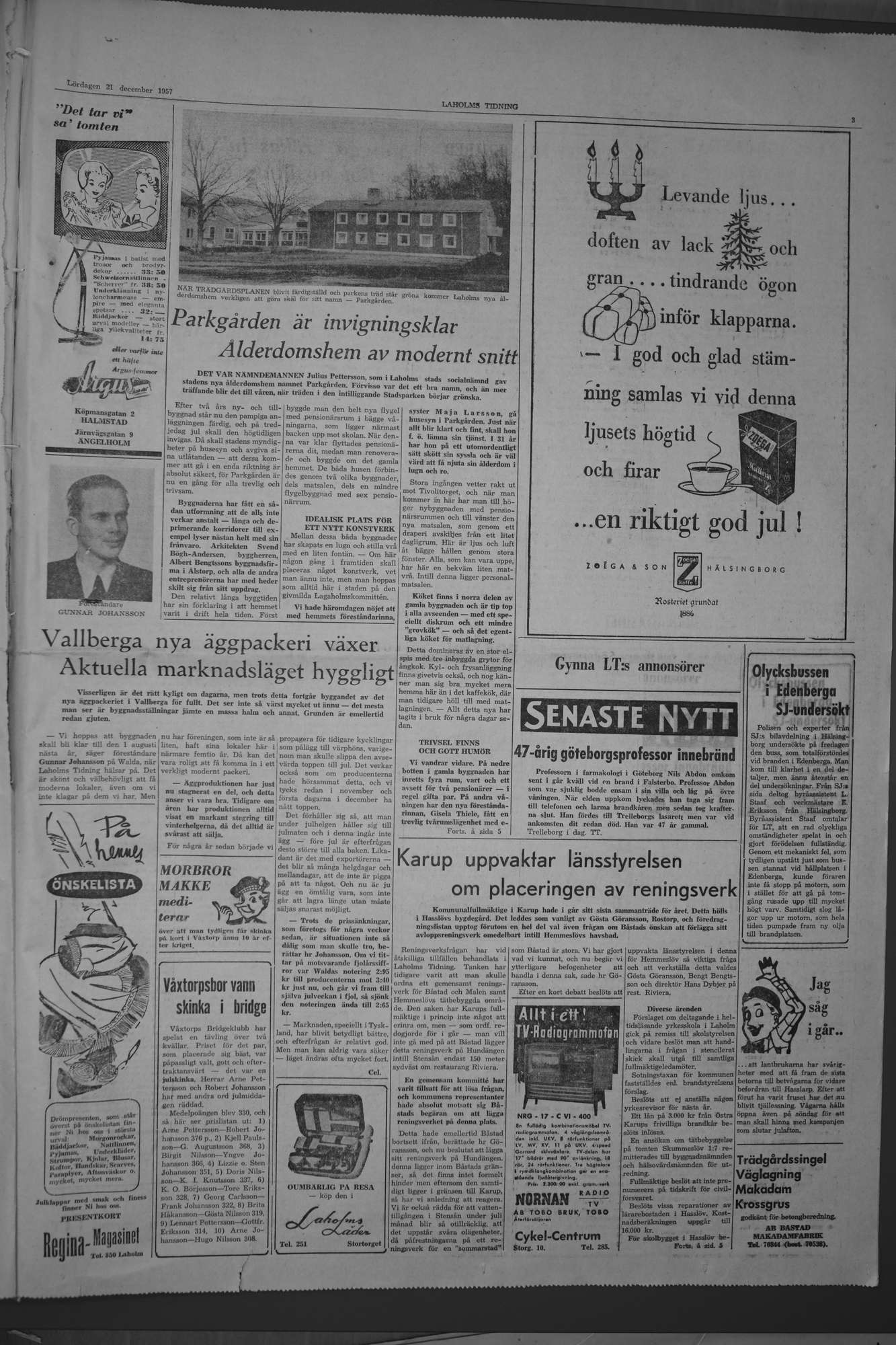Laholms Tidning Lördag 21 december 1957, sida 3
