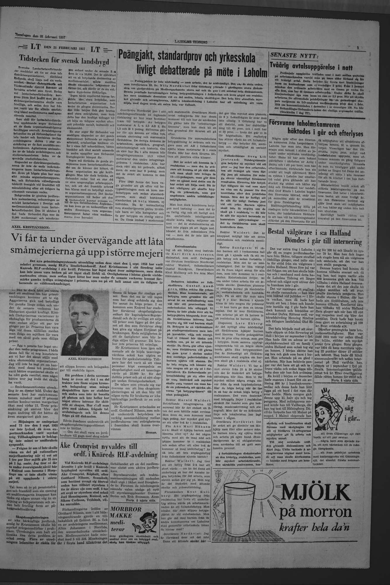 Laholms Tidning Torsdag 21 februari 1957, sida 3