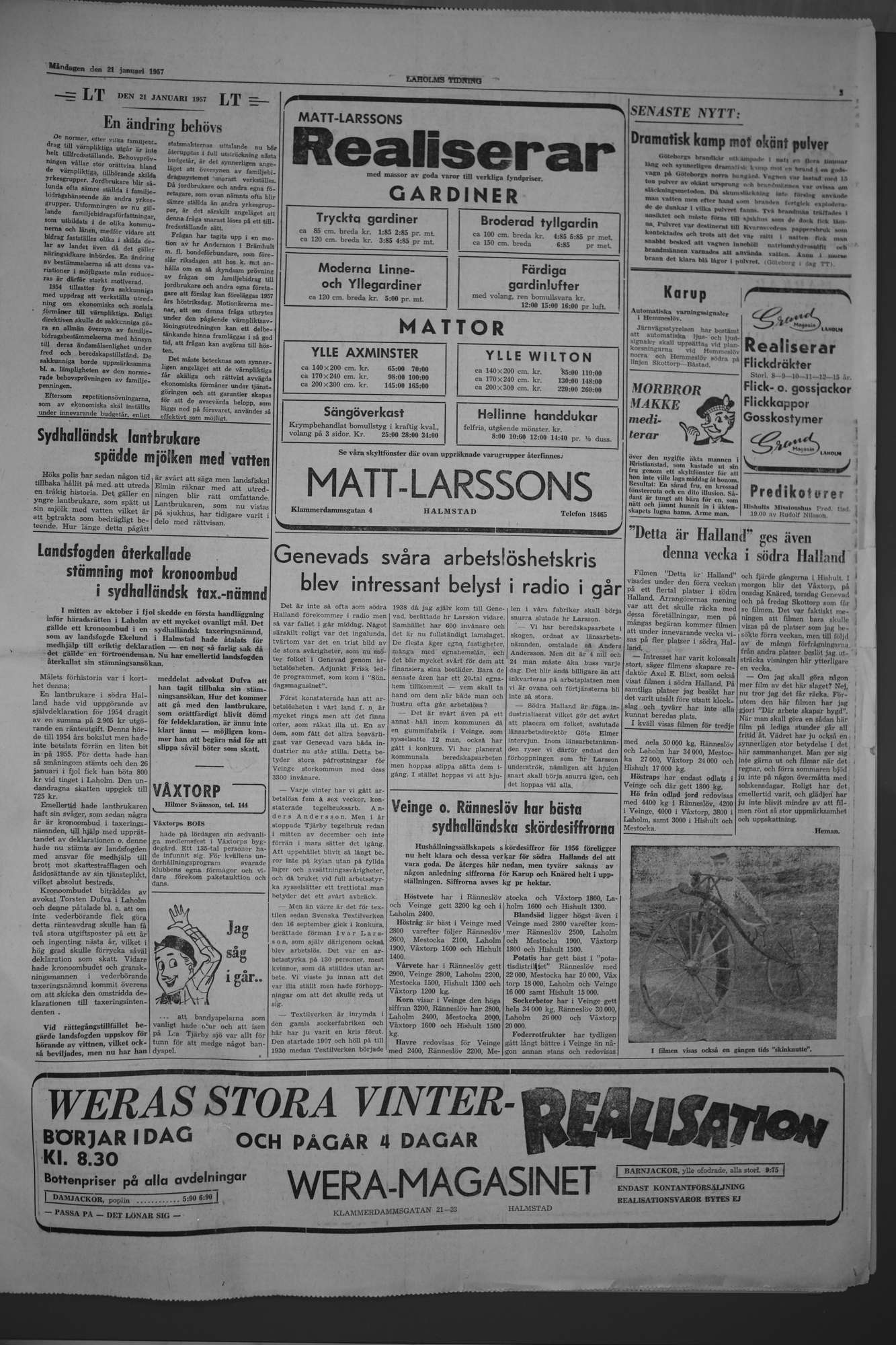 Laholms Tidning Måndag 21 januari 1957, sida 3