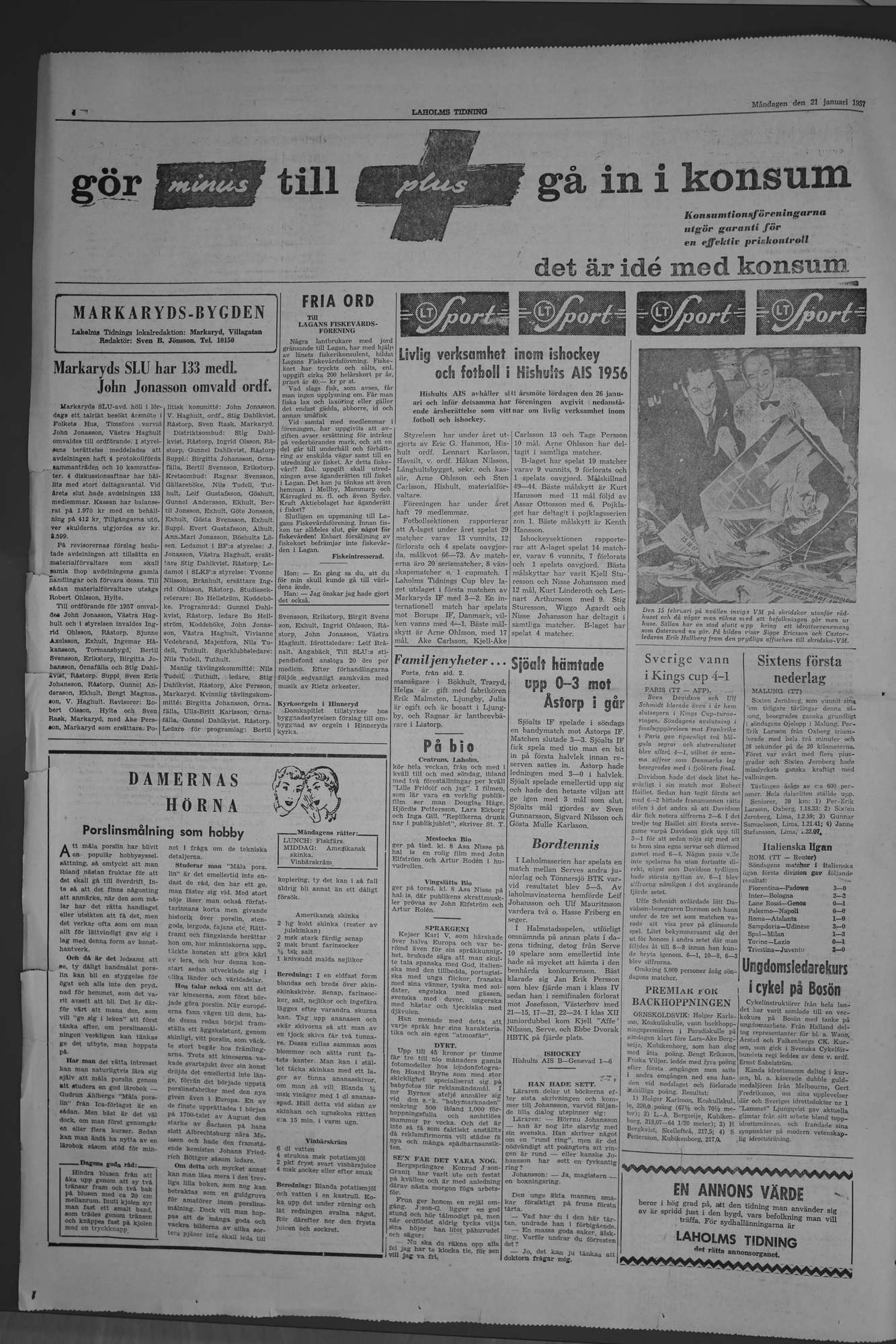 Laholms Tidning Måndag 21 januari 1957, sida 4