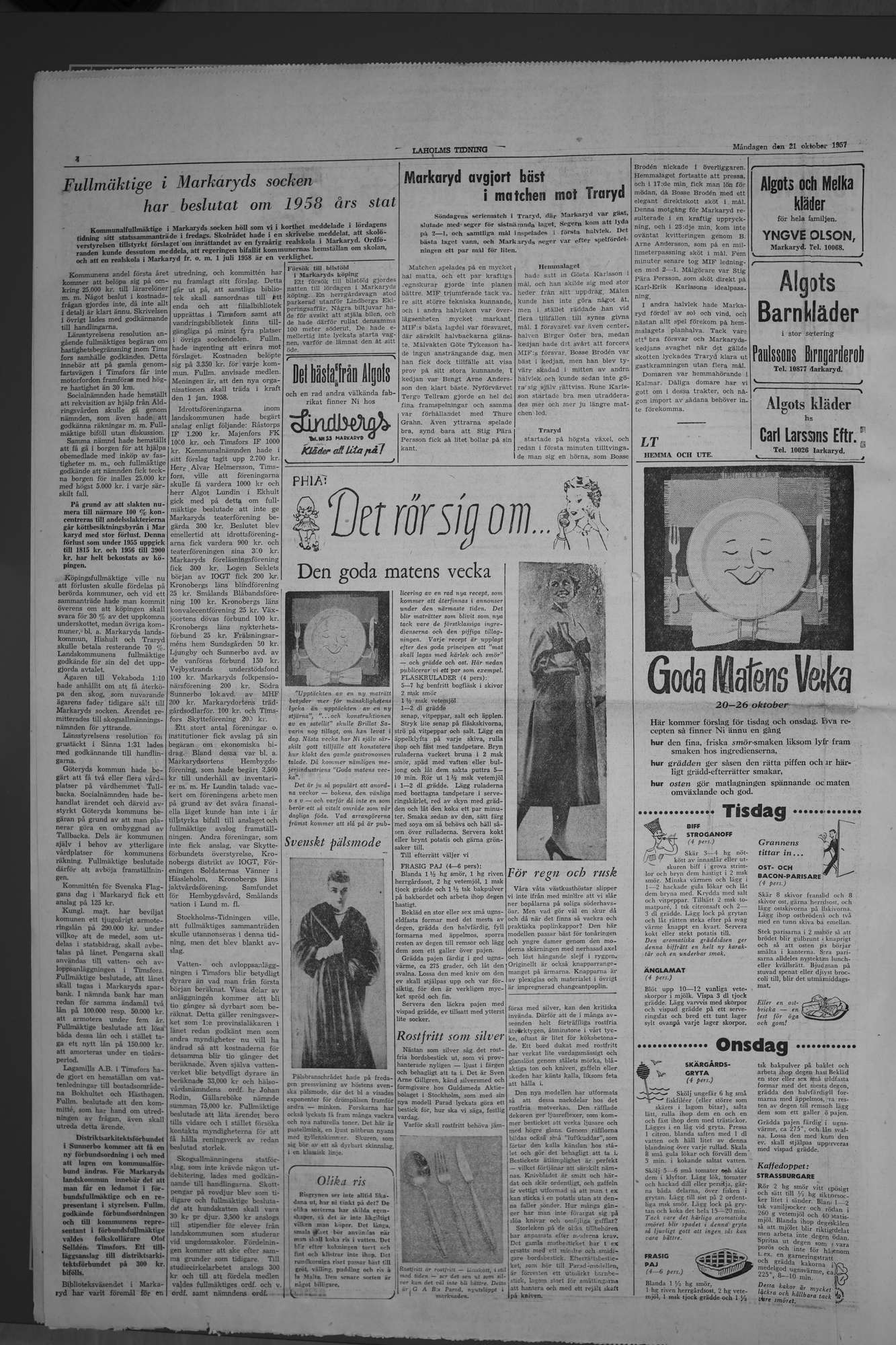 Laholms Tidning Måndag 21 oktober 1957, sida 4