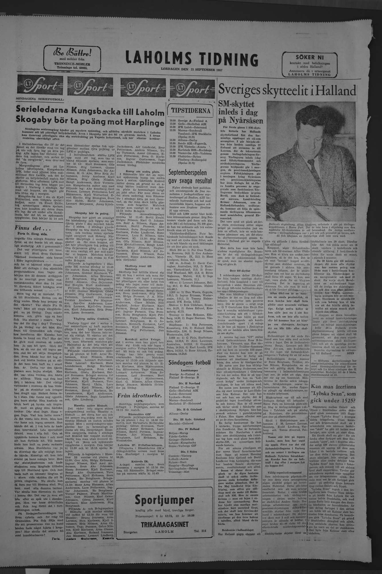 Laholms Tidning Lördag 21 september 1957, sida 8