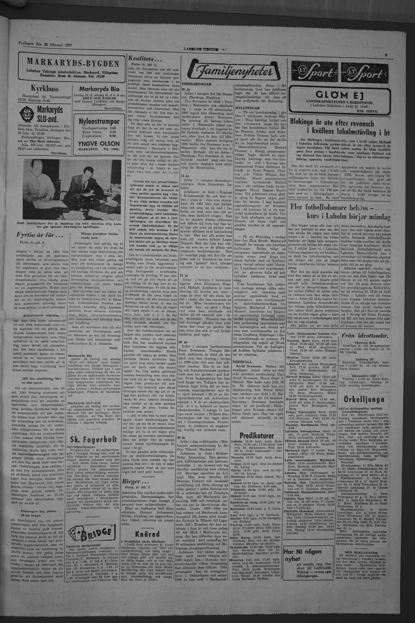 Laholms Tidning Fredag 22 februari 1957, sida 5