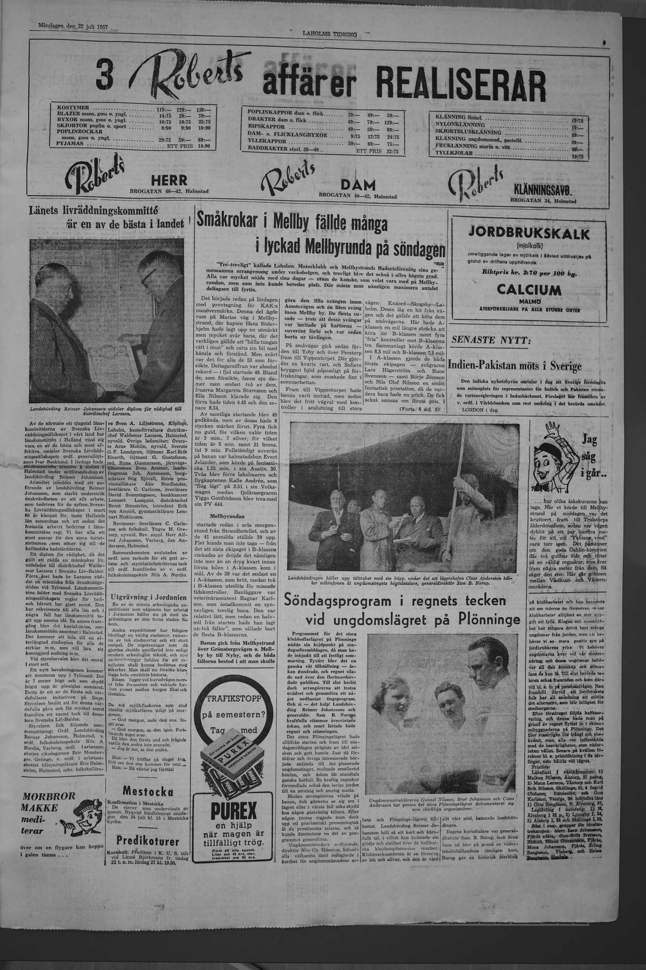 Laholms Tidning Måndag 22 juli 1957, sida 3