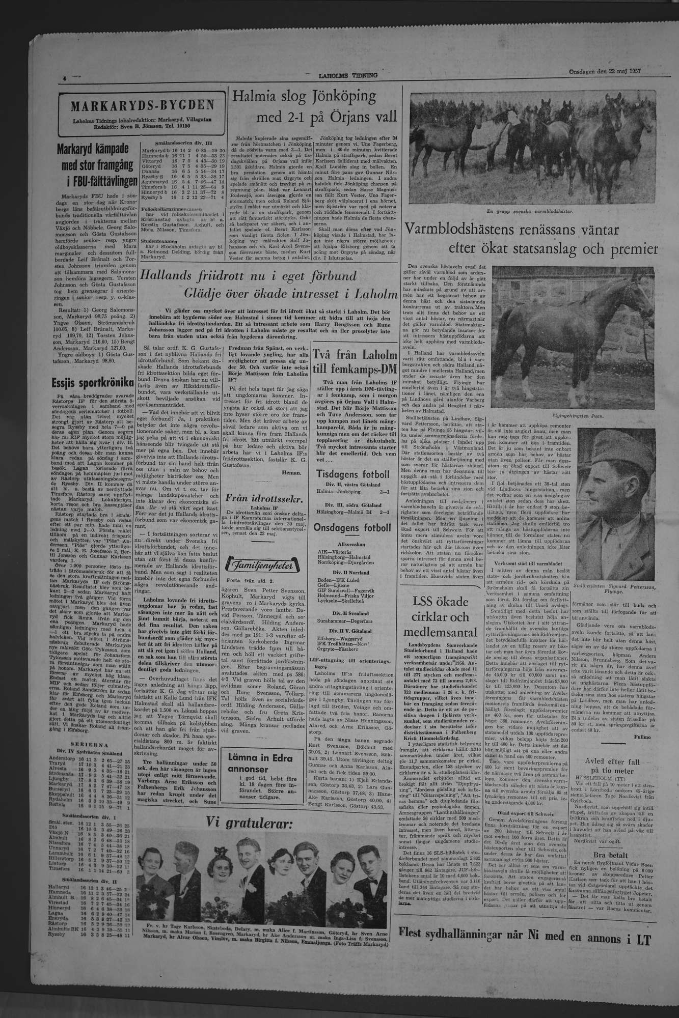 Laholms Tidning Onsdag 22 maj 1957, sida 4