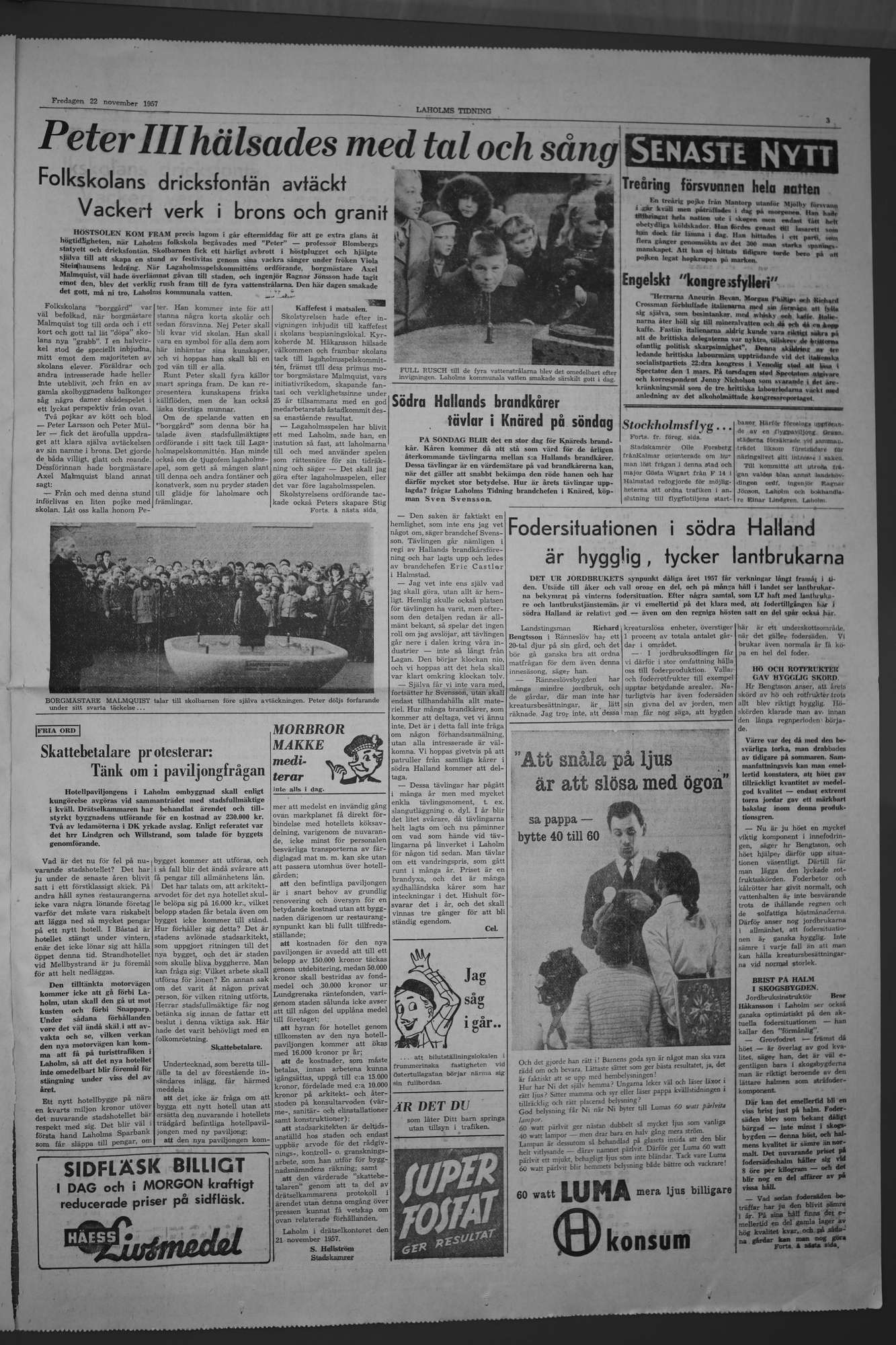 Laholms Tidning Fredag 22 november 1957, sida 3