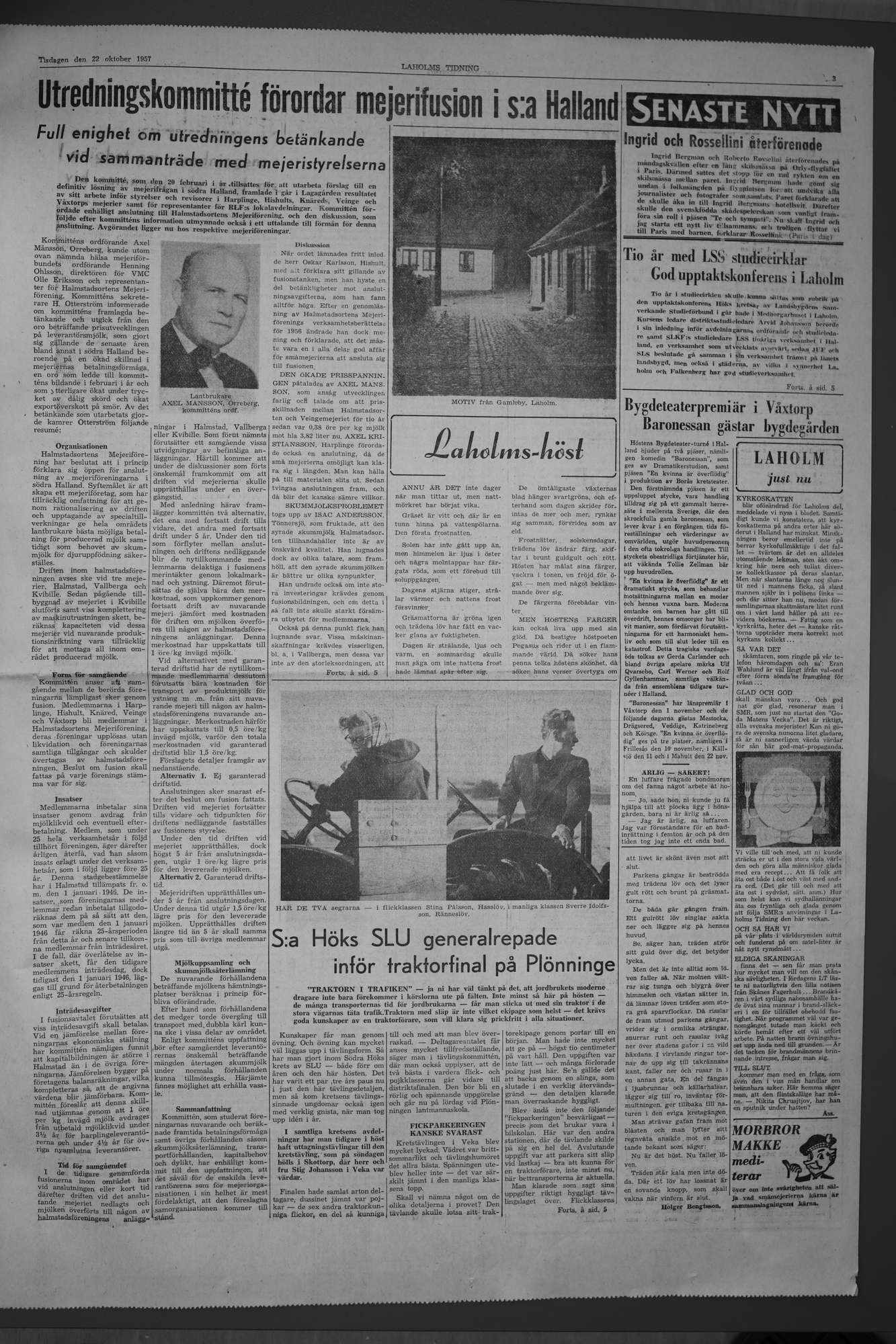 Laholms Tidning Tisdag 22 oktober 1957, sida 3